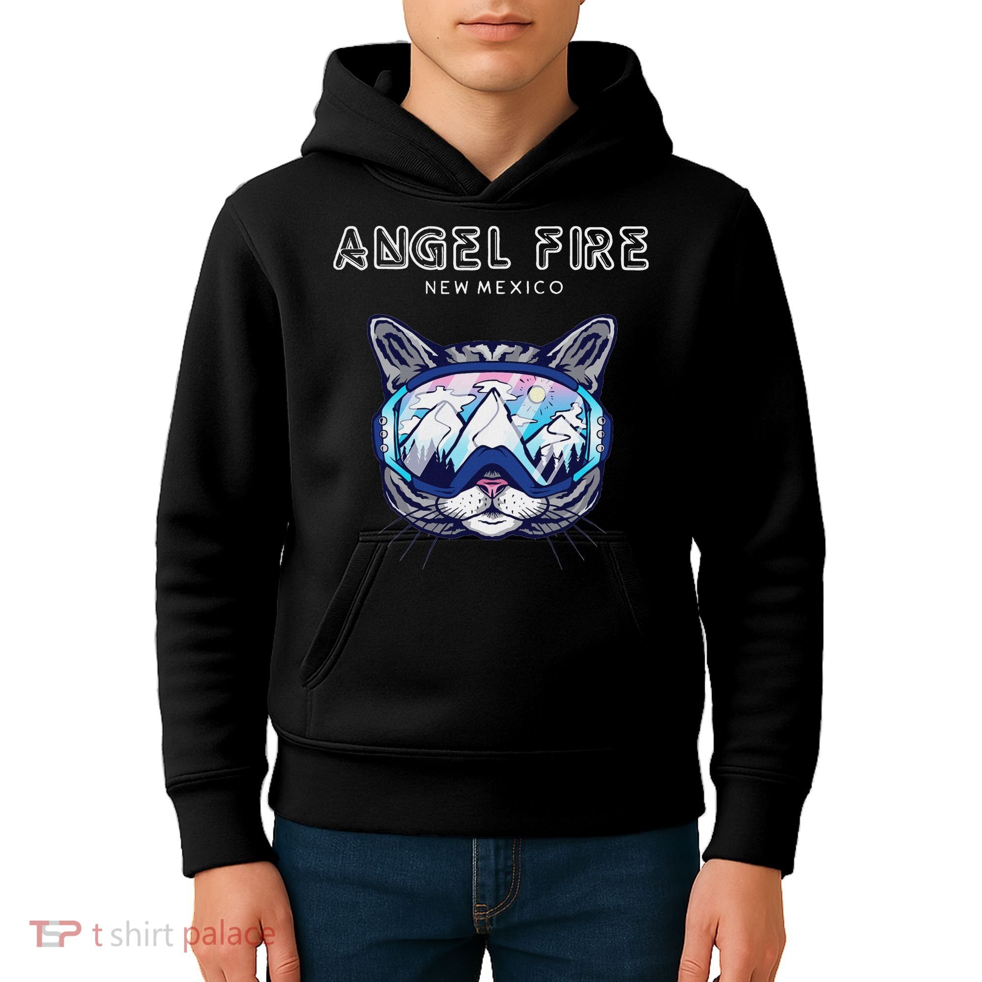 Angel Fire New Mexico Funny Cat Ski Googles Kids Hoodie