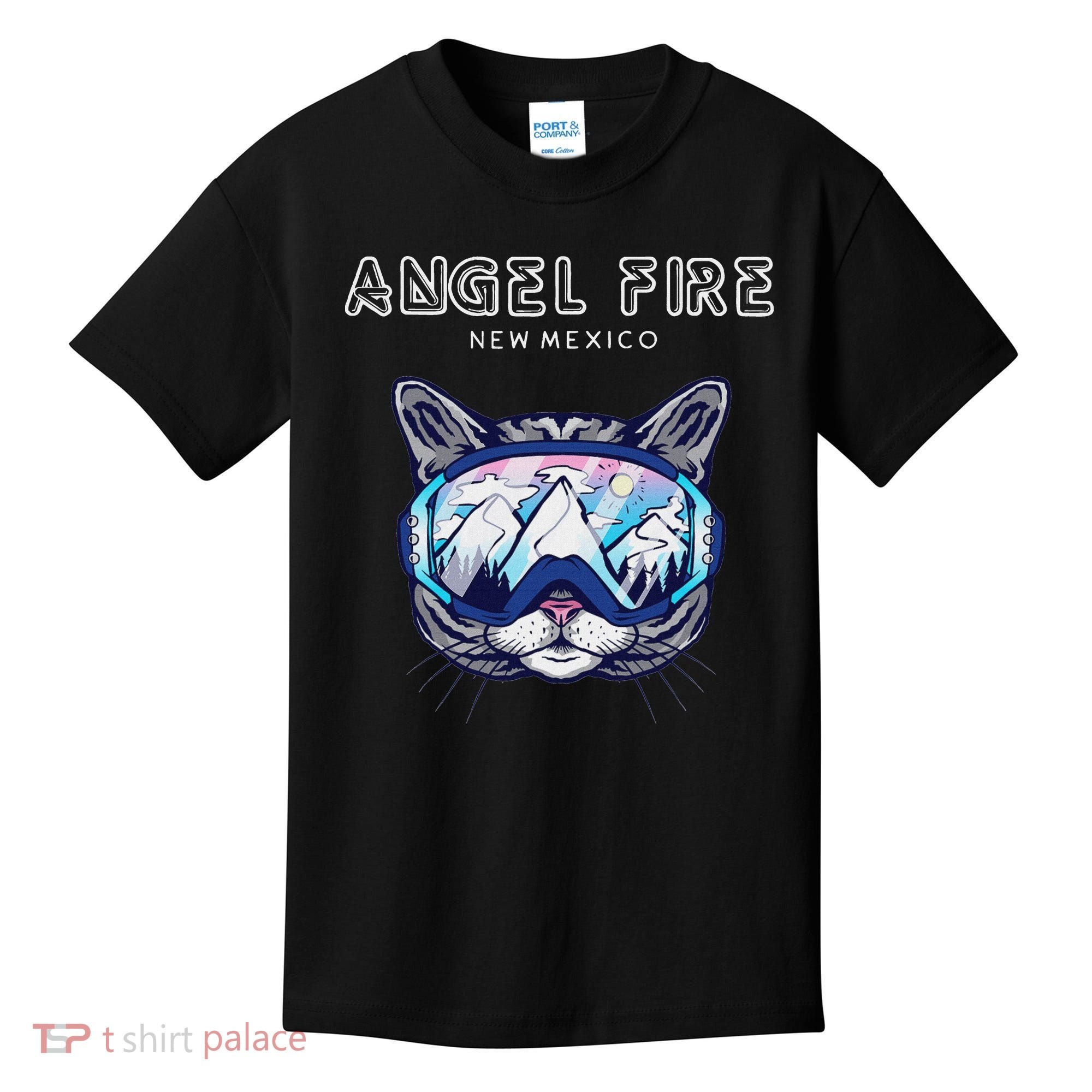 Angel Fire New Mexico Funny Cat Ski Googles Kids T-Shirt
