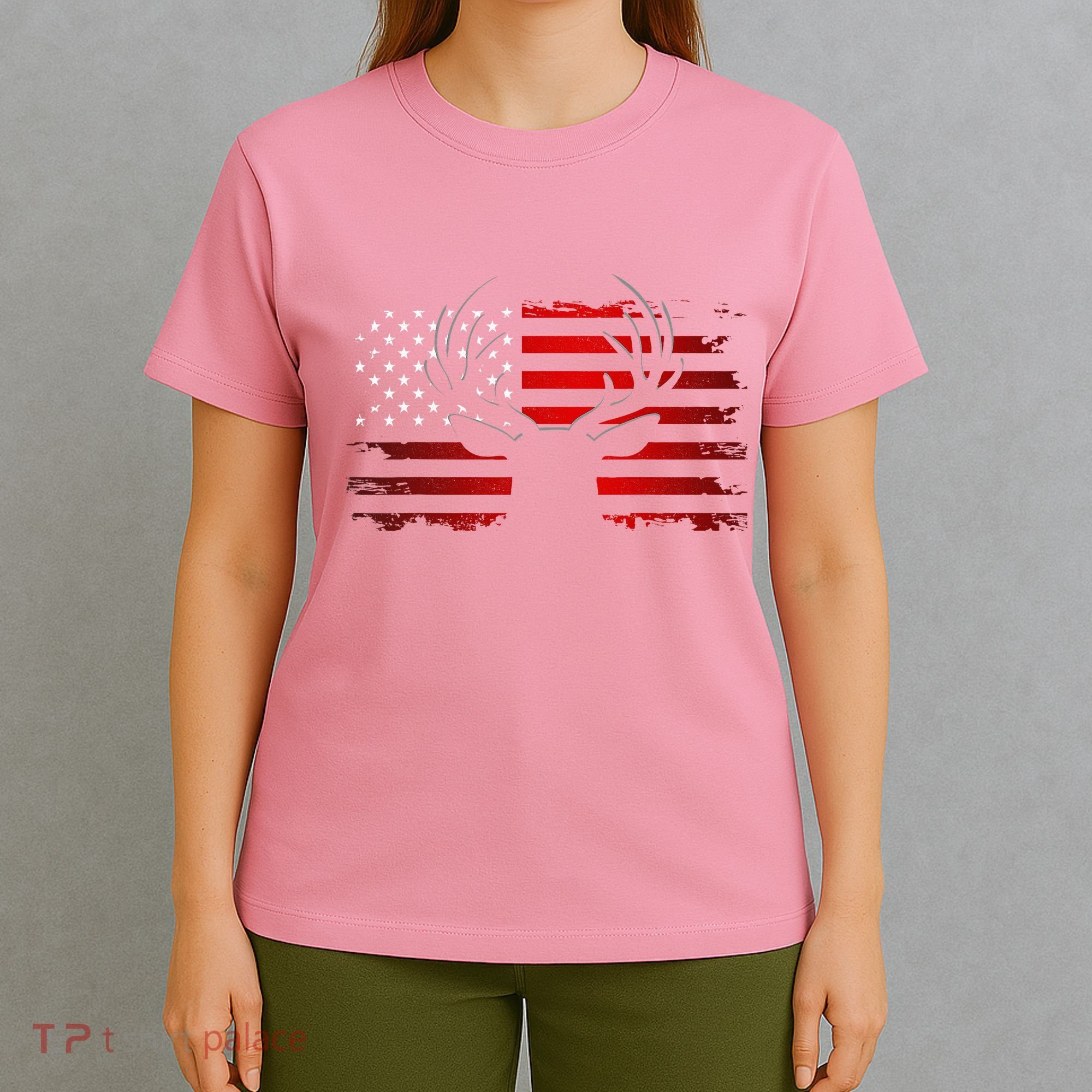 American Flag Outdoor Clothing Antlers Deer T-Shirt