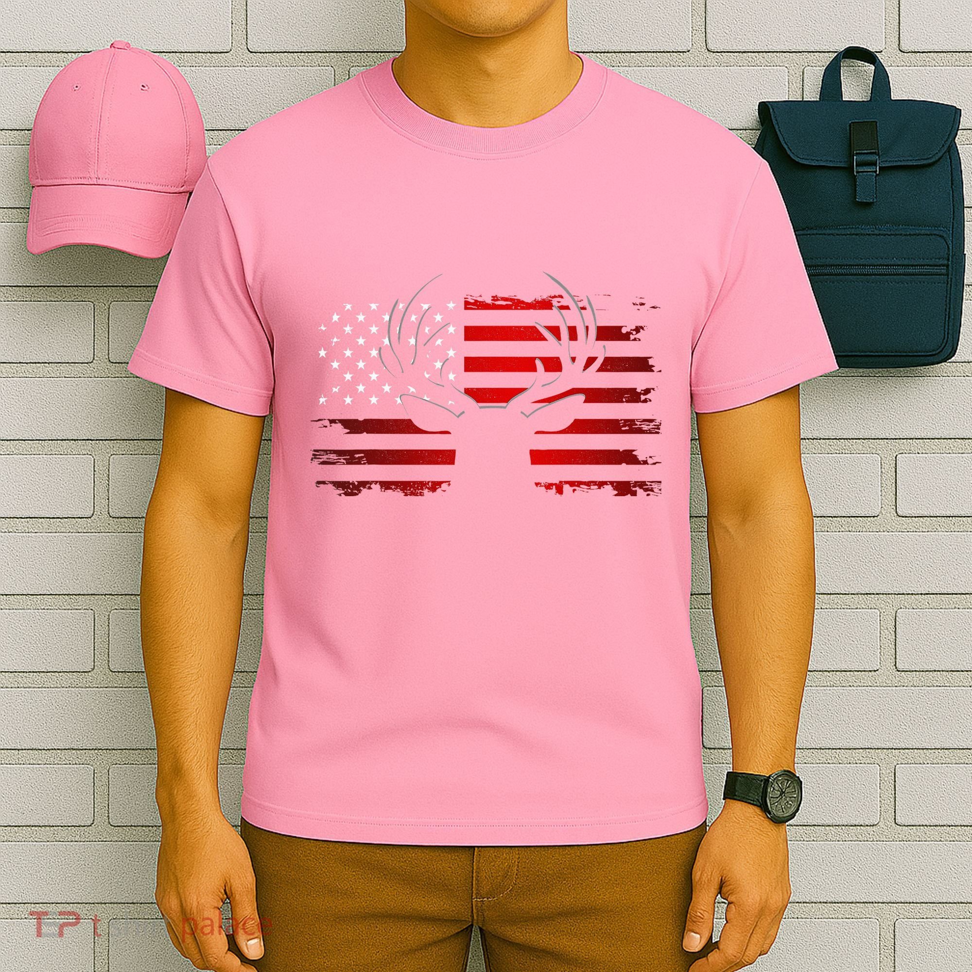 American Flag Outdoor Clothing Antlers Deer T-Shirt