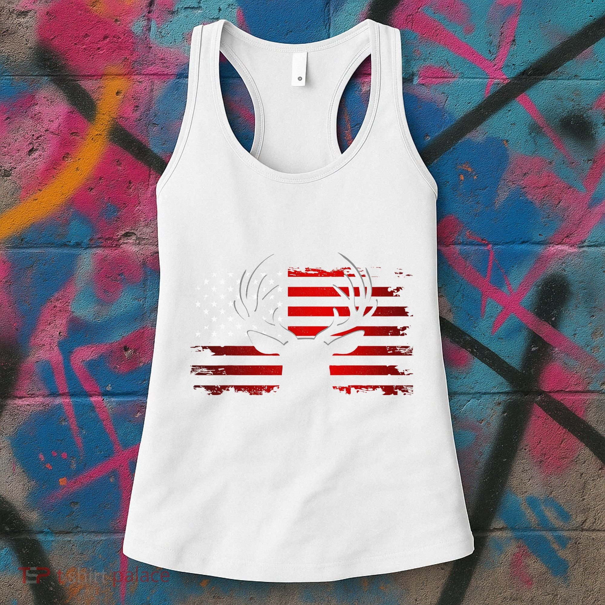 American Flag Outdoor Clothing Antlers Deer Women's Tank Top