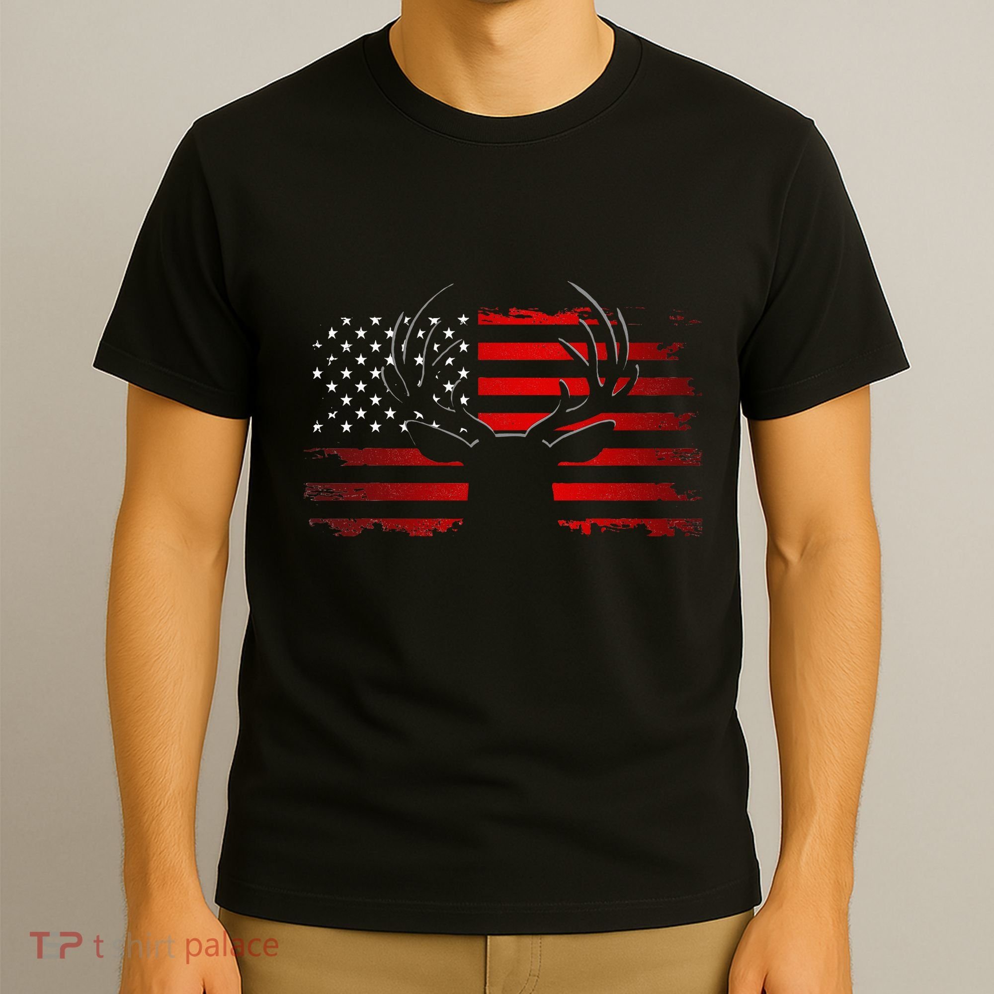 American Flag Outdoor Clothing Antlers Deer T-Shirt