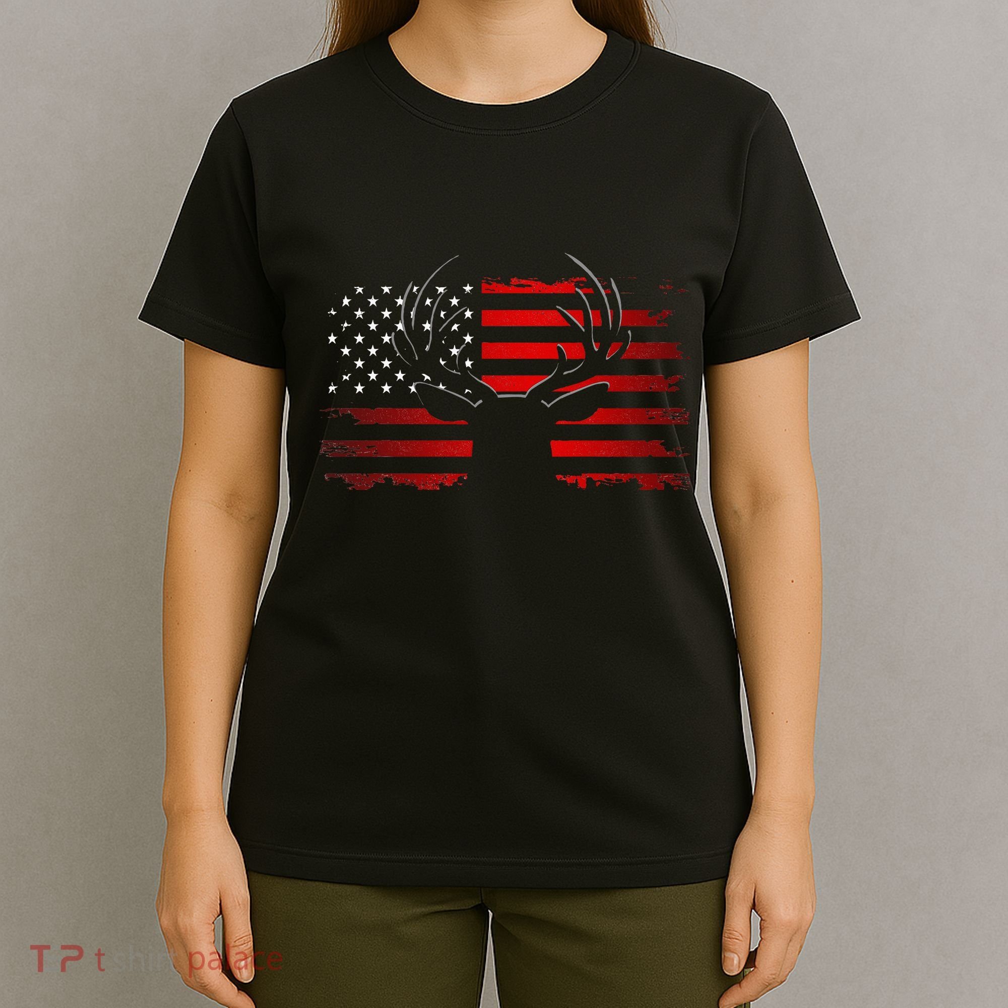 American Flag Outdoor Clothing Antlers Deer T-Shirt