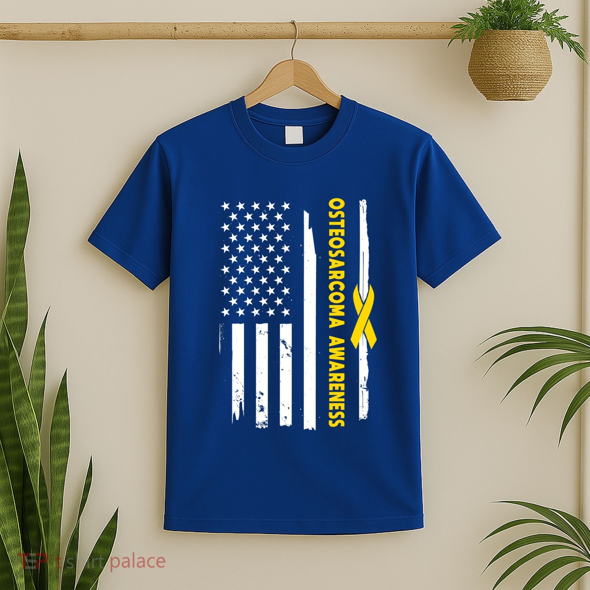 American Flag Osteosarcoma Awareness Wear Yellow Ribbon Usa Gift T-Shirt