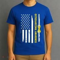 American Flag Osteosarcoma Awareness Wear Yellow Ribbon Usa Gift T-Shirt thumb 3
