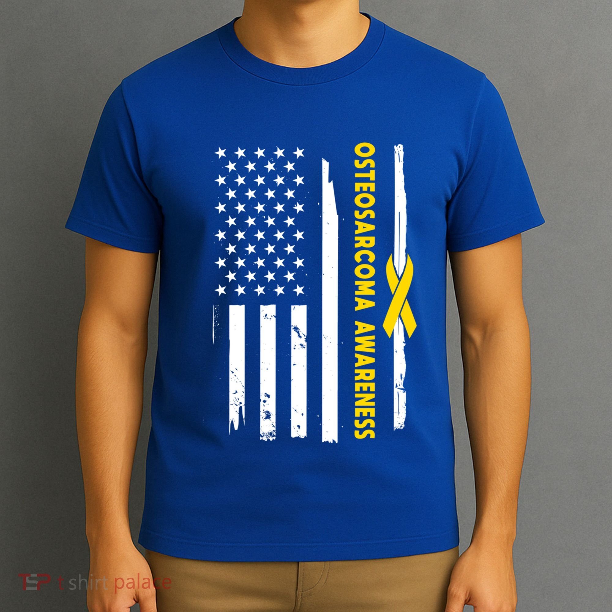 American Flag Osteosarcoma Awareness Wear Yellow Ribbon Usa Gift T-Shirt