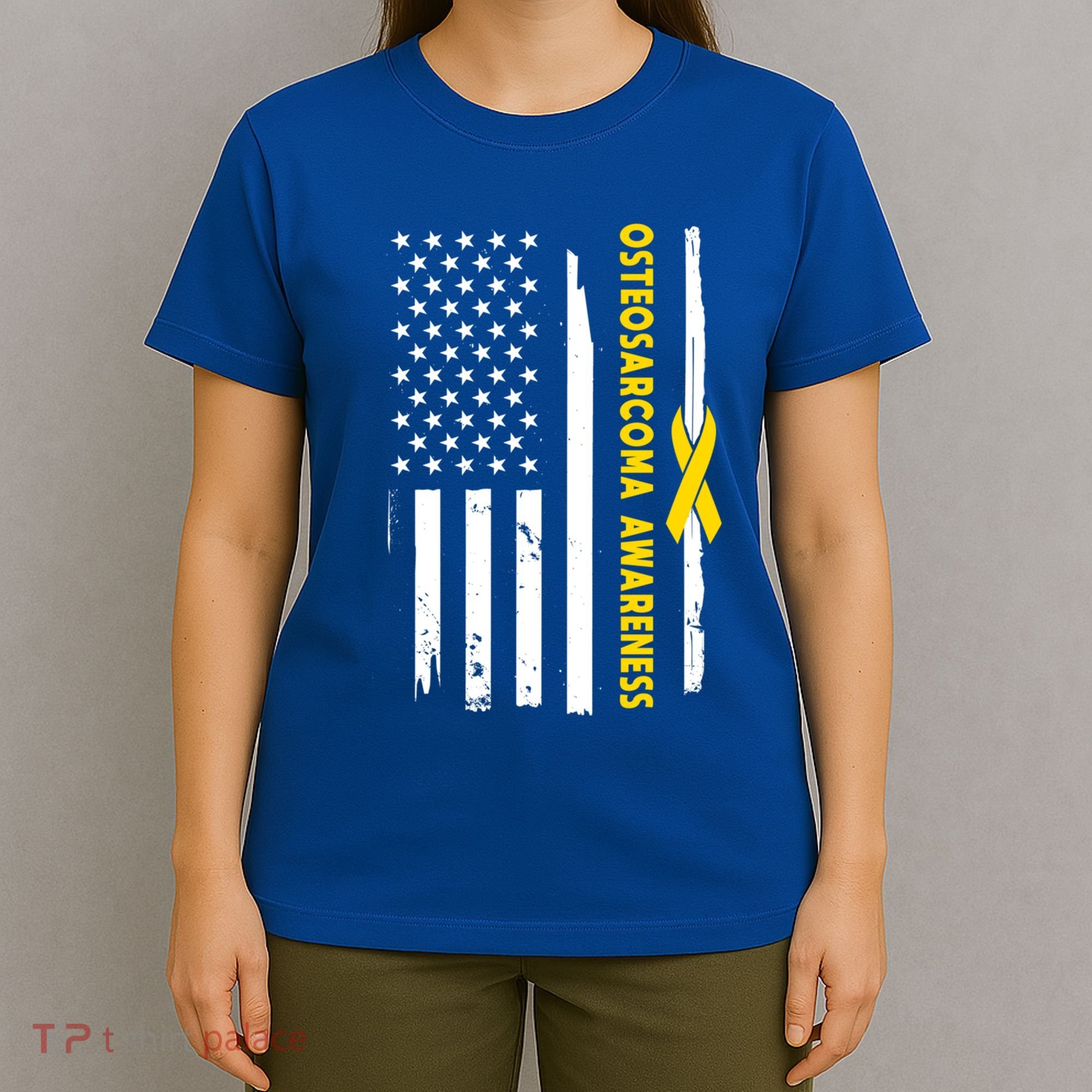 American Flag Osteosarcoma Awareness Wear Yellow Ribbon Usa Gift T-Shirt