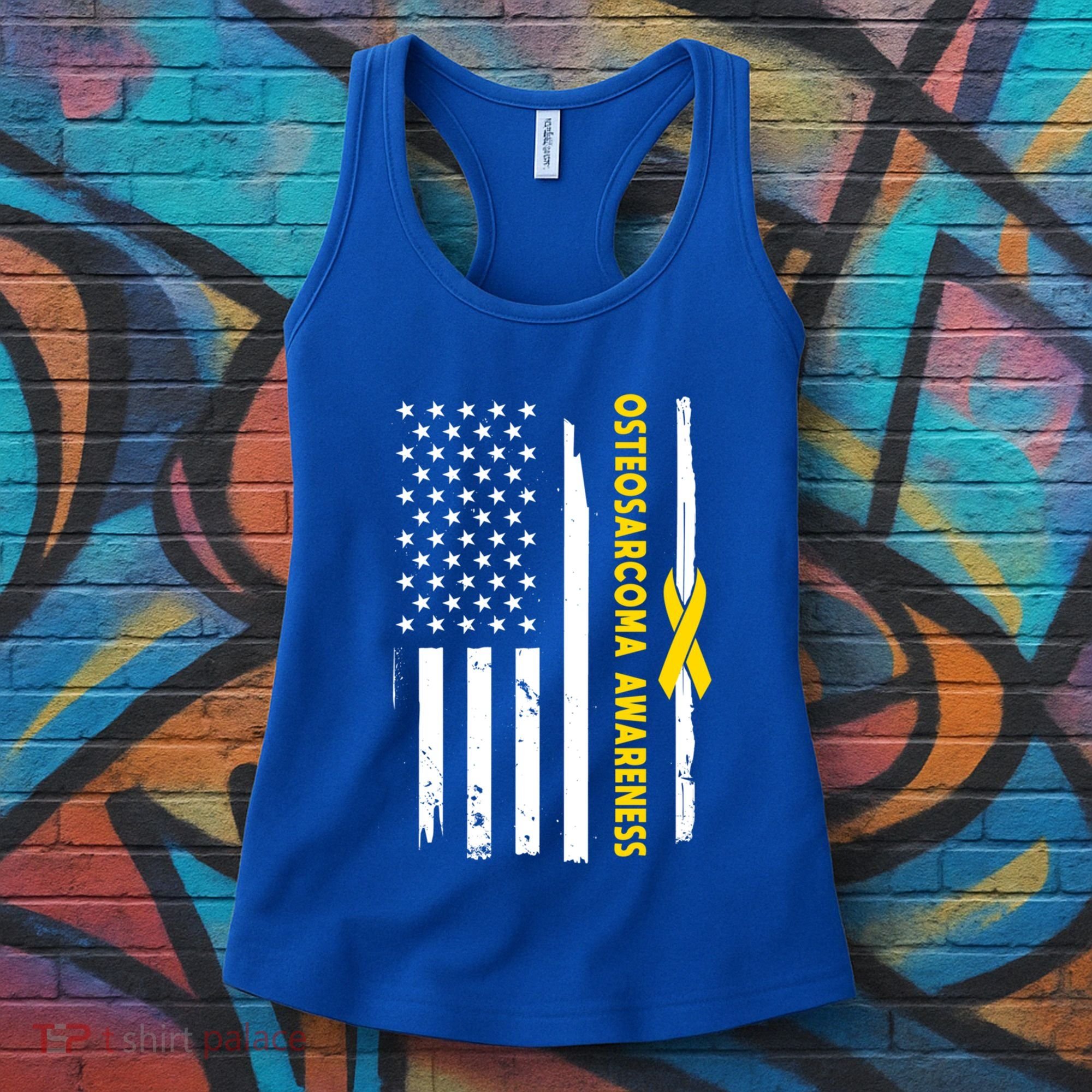 American Flag Osteosarcoma Awareness Wear Yellow Ribbon Usa Gift Women's Tank Top