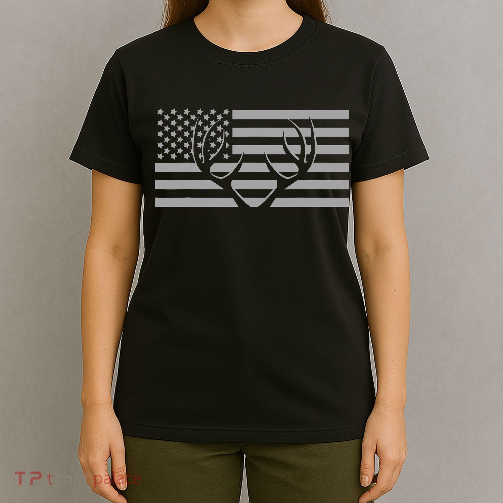 American Flag Outdoor Antlers Deer T-Shirt