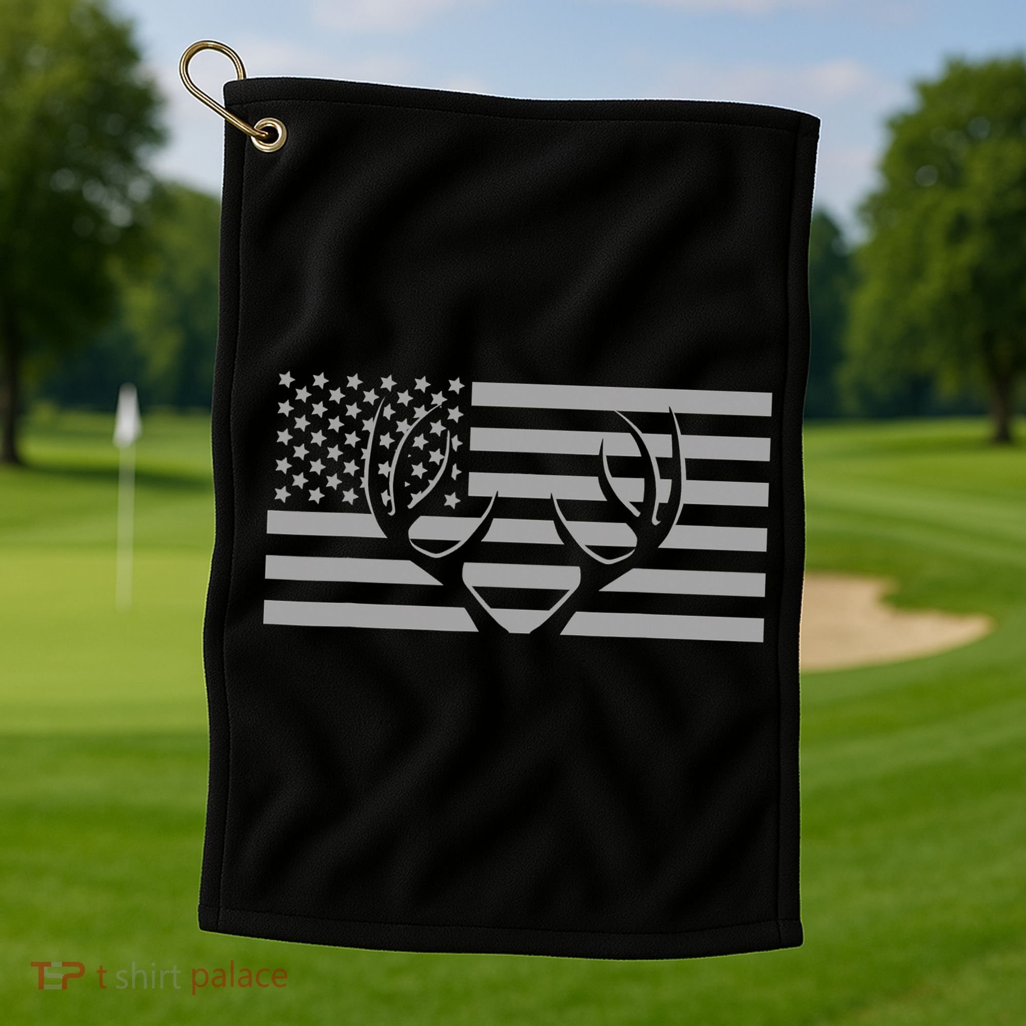 American Flag Outdoor Antlers Deer Golf Towel