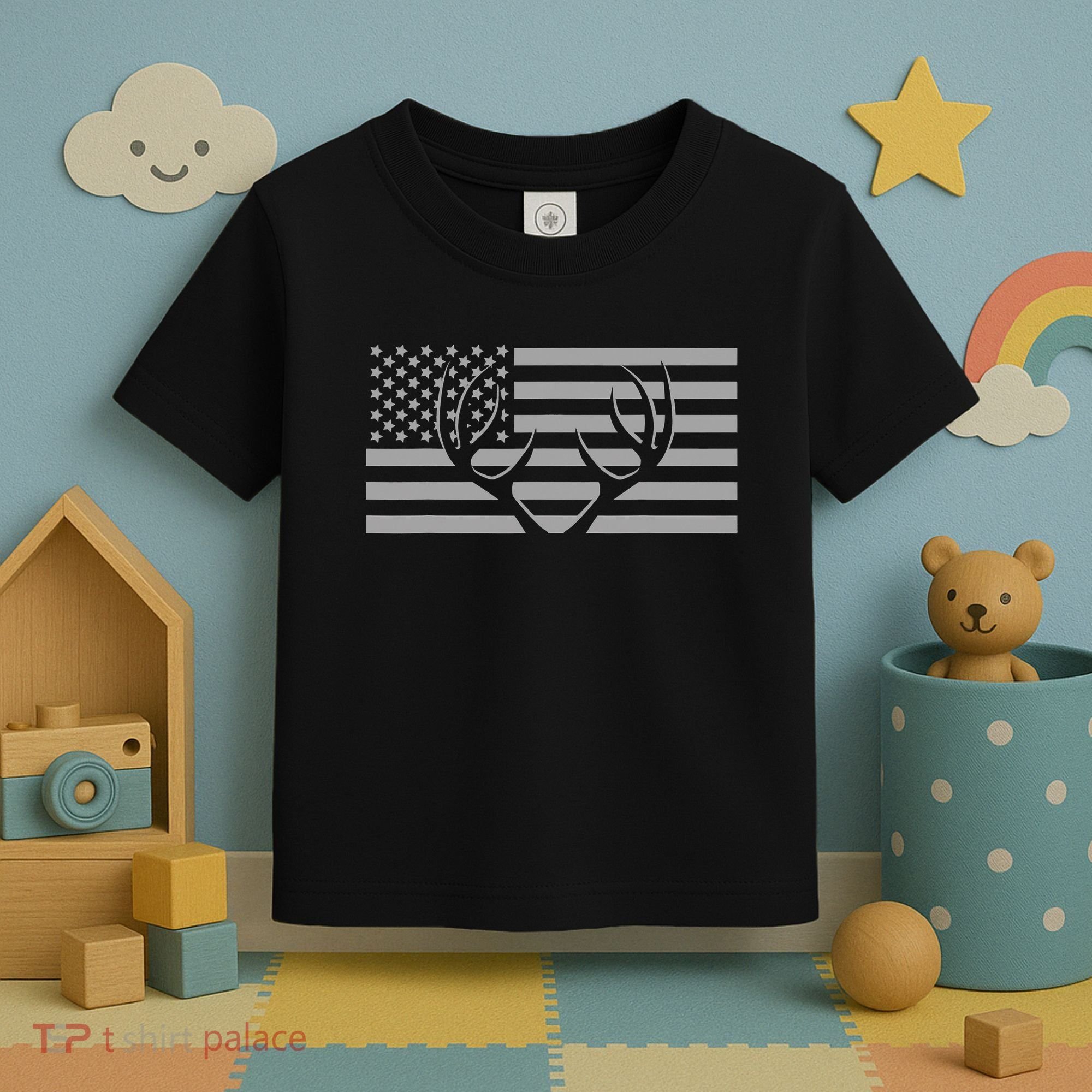 American Flag Outdoor Antlers Deer Toddler T-Shirt