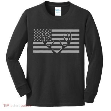 American Flag Outdoor Antlers Deer Kids Long Sleeve Shirt