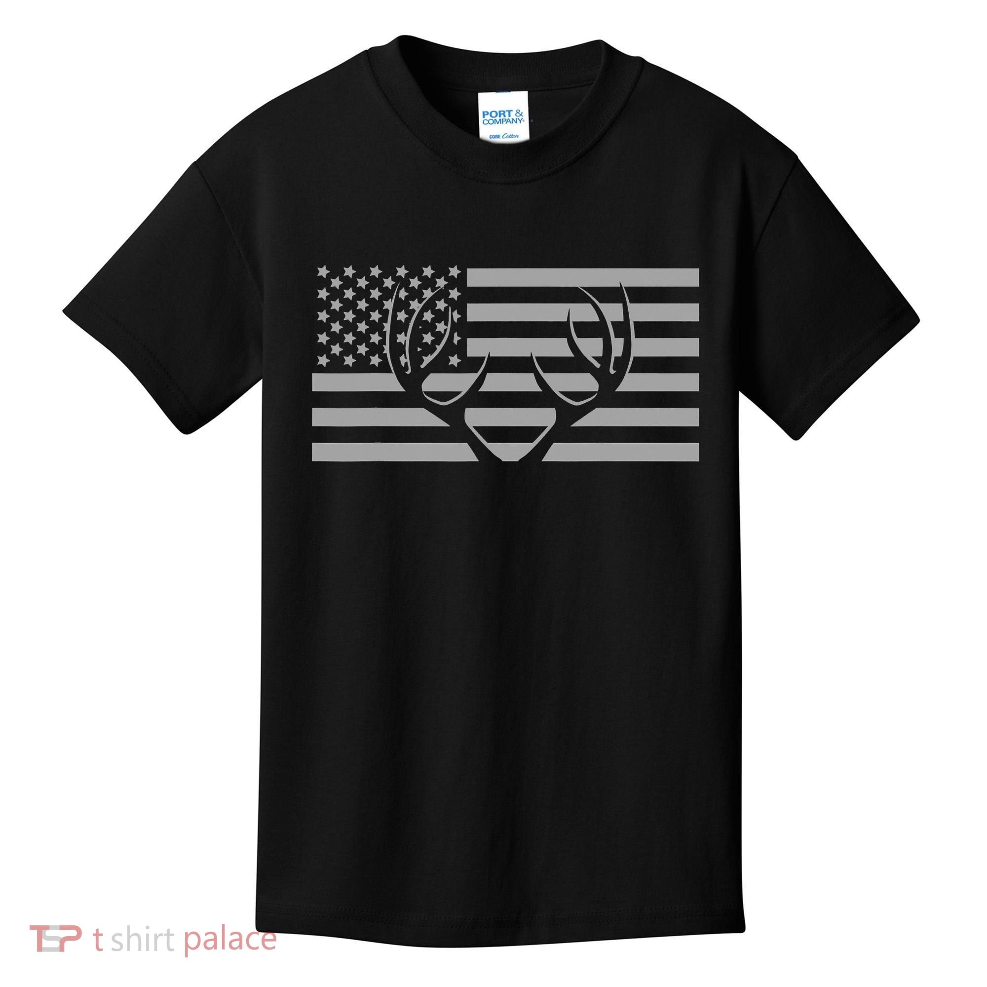 American Flag Outdoor Antlers Deer Kids T-Shirt