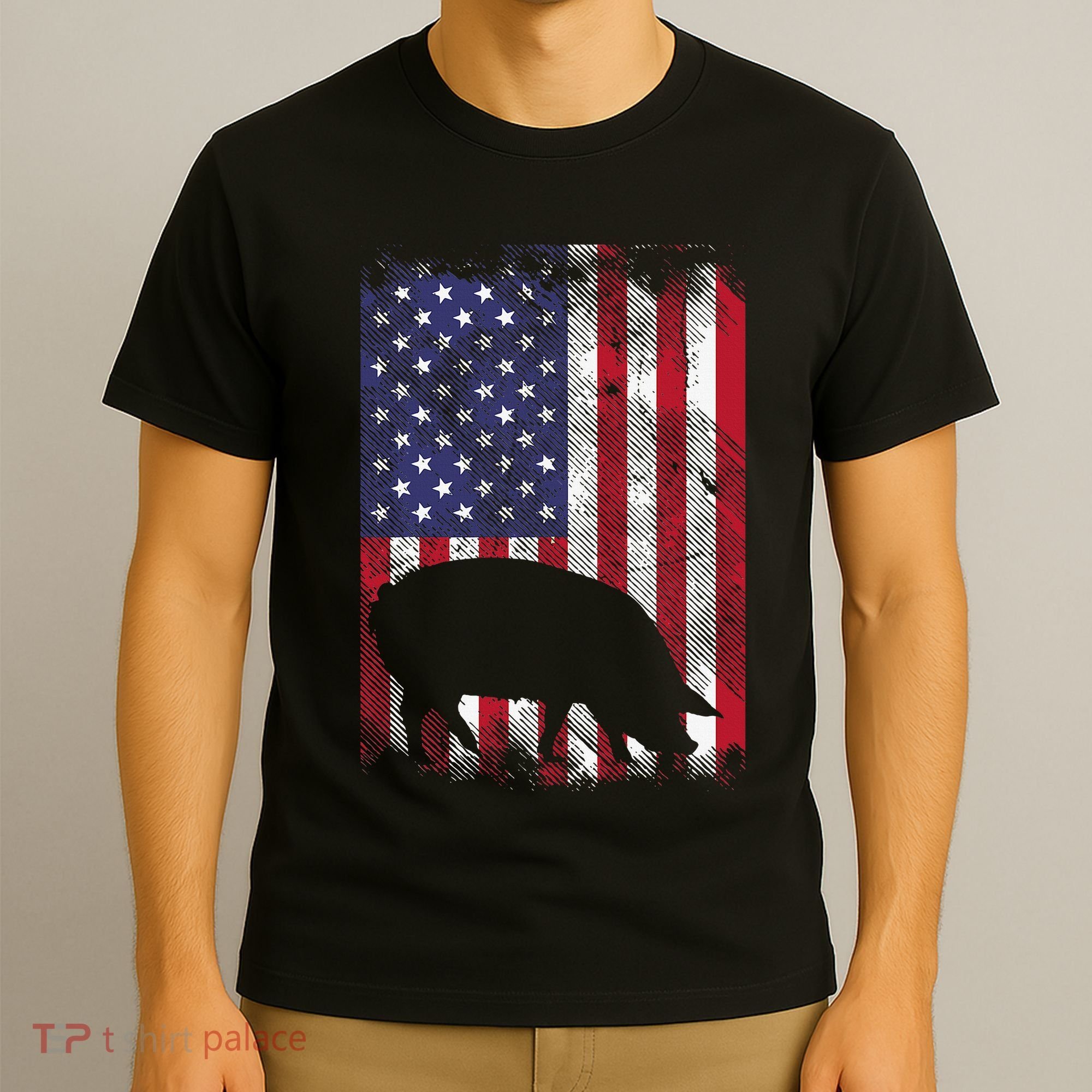 American Flag Pig Vintage Farm Animal Patriotic Farmer Gift T-Shirt