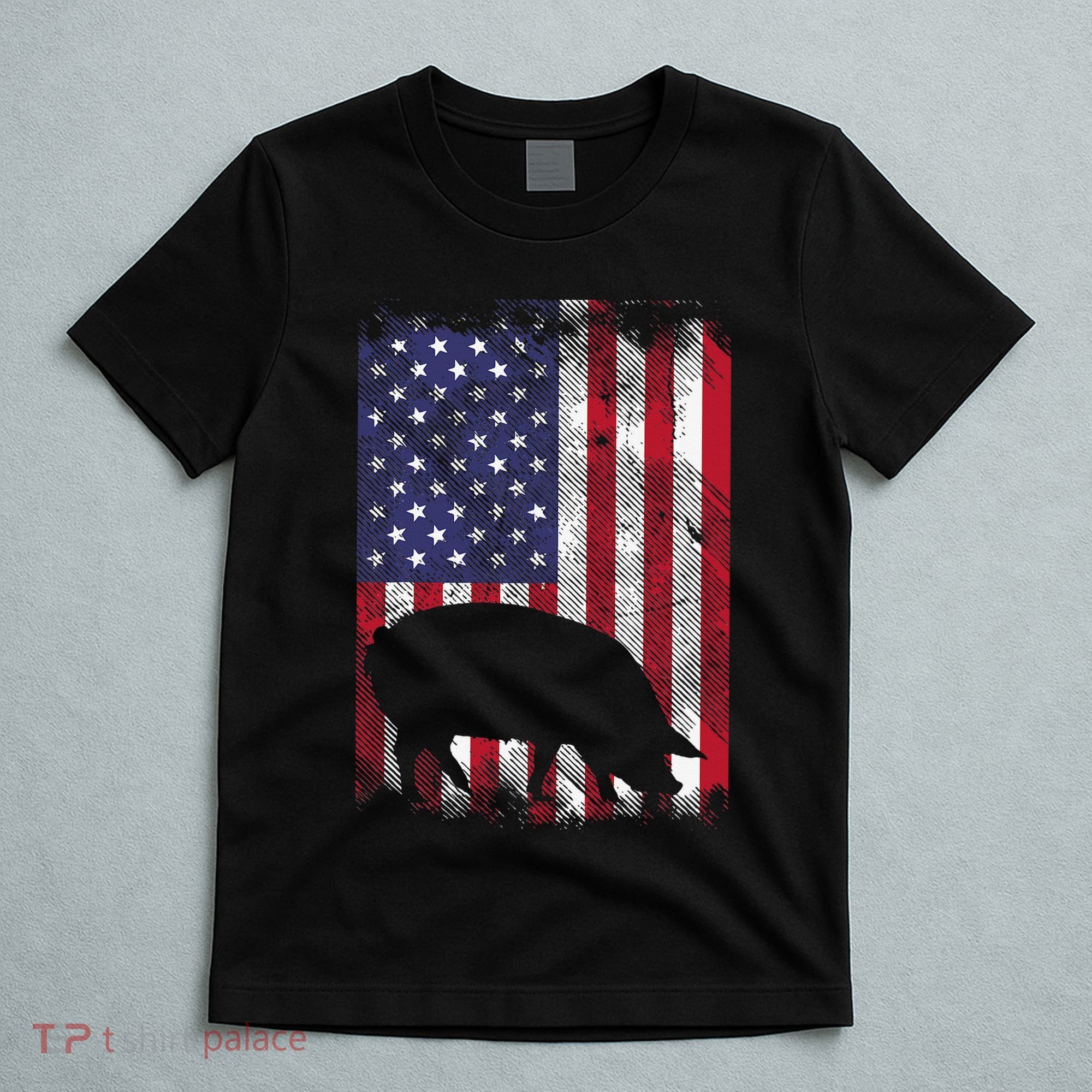 American Flag Pig Vintage Farm Animal Patriotic Farmer Gift T-Shirt