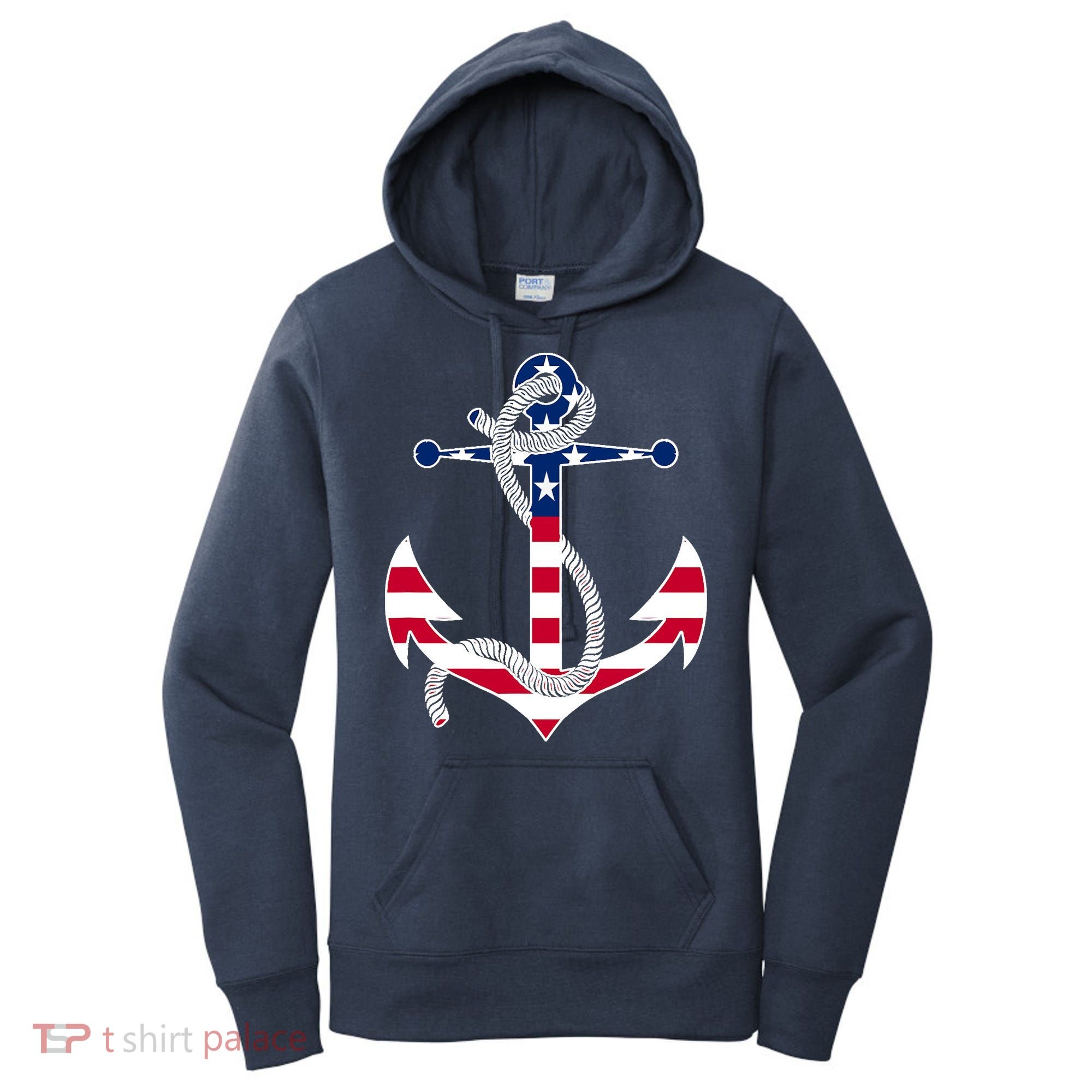 American Flag Patriotic Anchor - Memorial Day 4th Of July Women's Hoodie