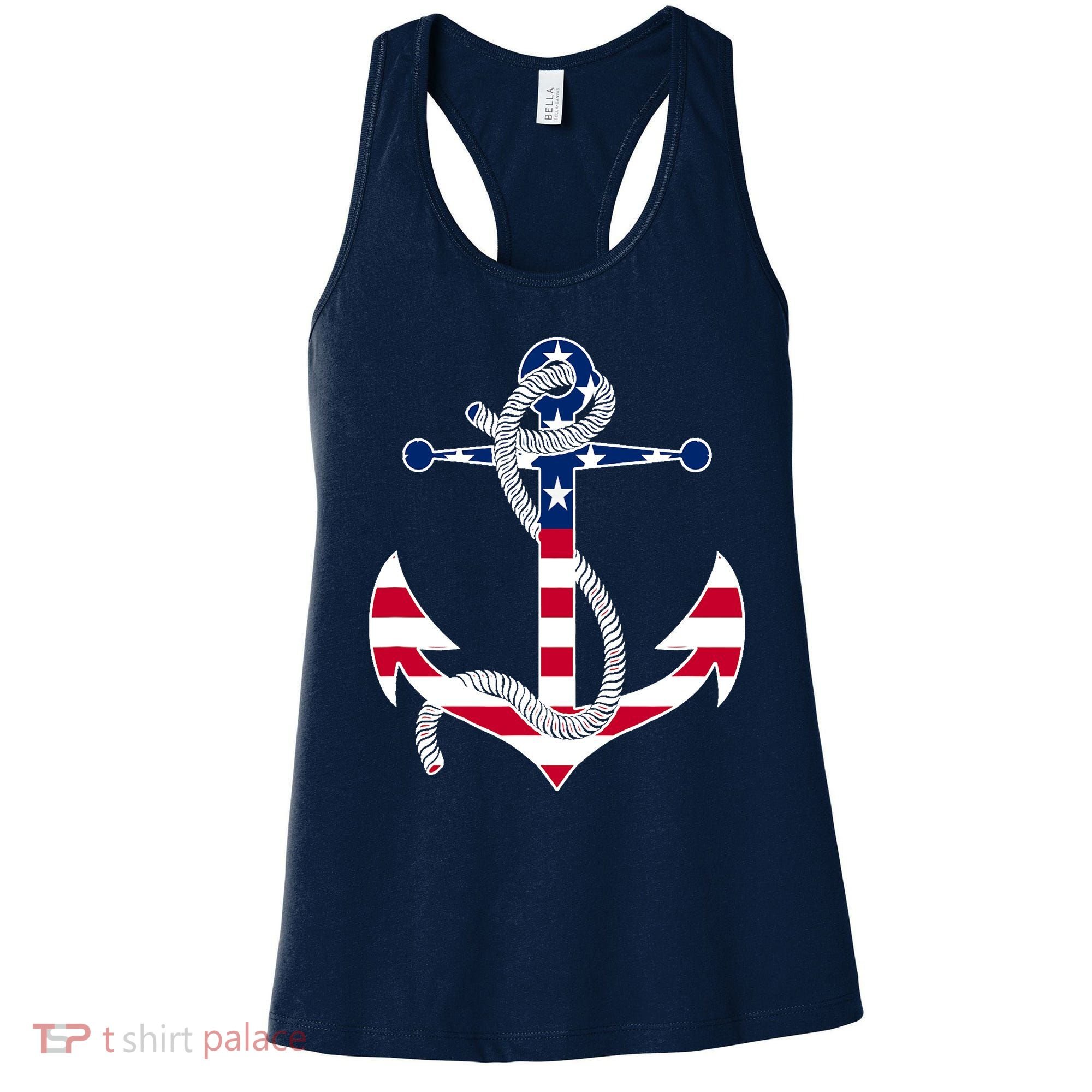 American Flag Patriotic Anchor - Memorial Day 4th Of July Women's Tank Top