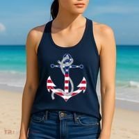 American Flag Patriotic Anchor - Memorial Day 4th Of July Women's Tank Top thumb 2