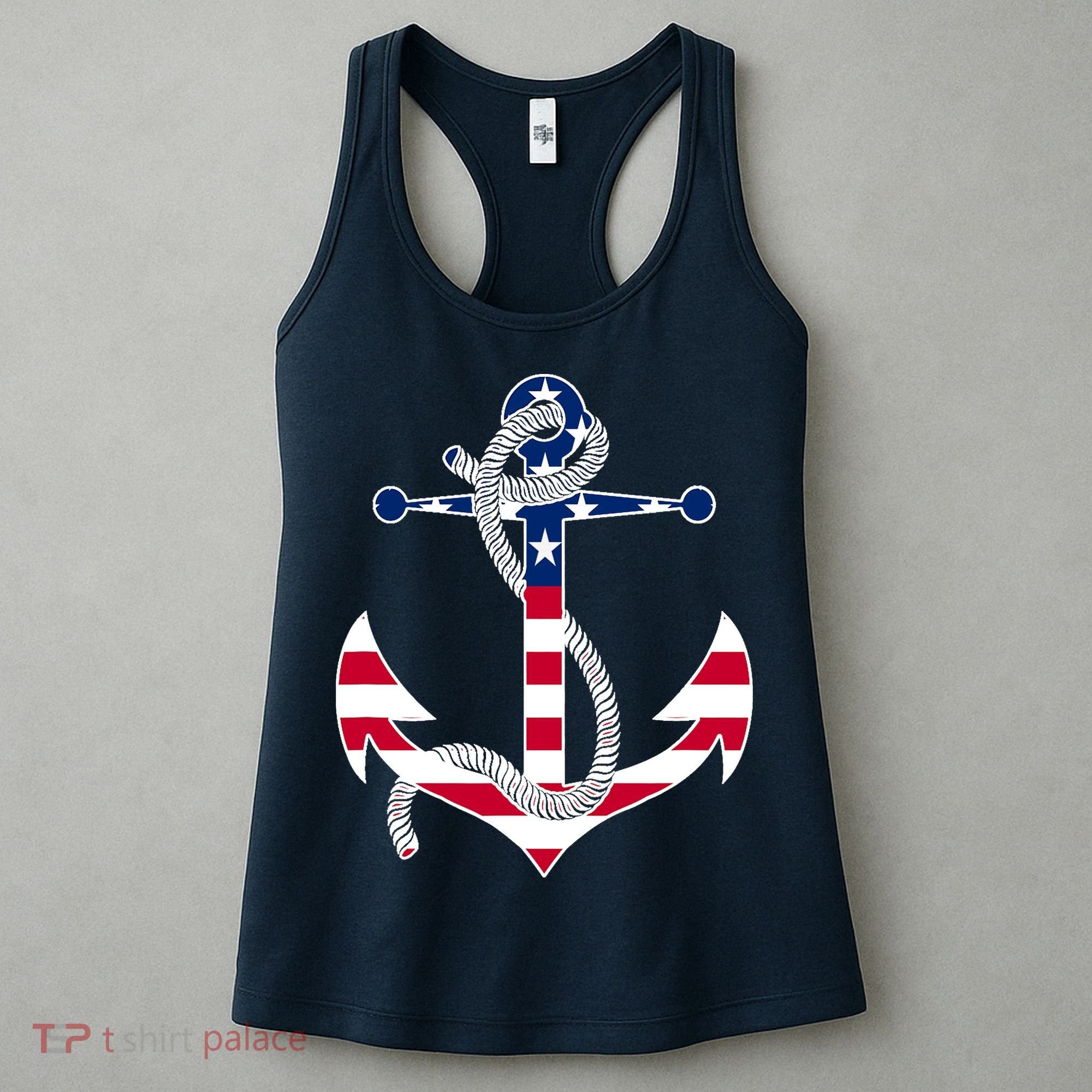 American Flag Patriotic Anchor - Memorial Day 4th Of July Women's Tank Top