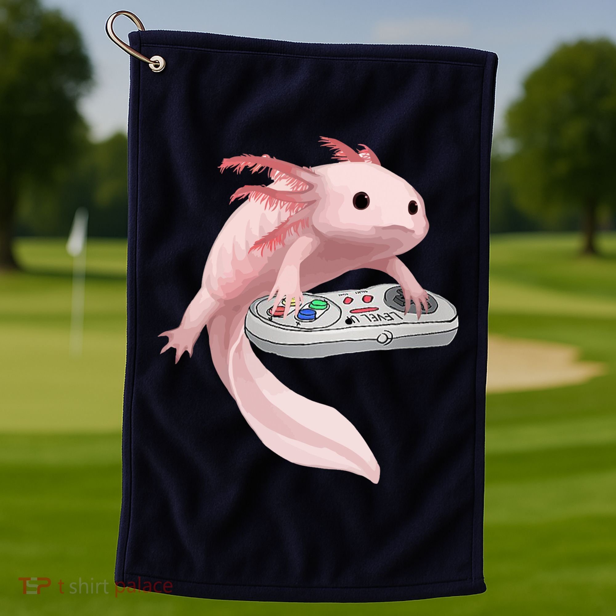 Axolotl Fish Playing Video Game Axolotl Lizard Gamers Golf Towel
