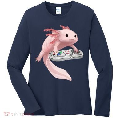 Axolotl Fish Playing Video Game Axolotl Lizard Gamers Women's Long Sleeve Shirt