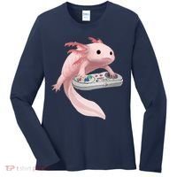Axolotl Fish Playing Video Game Axolotl Lizard Gamers Women's Long Sleeve Shirt thumb 0