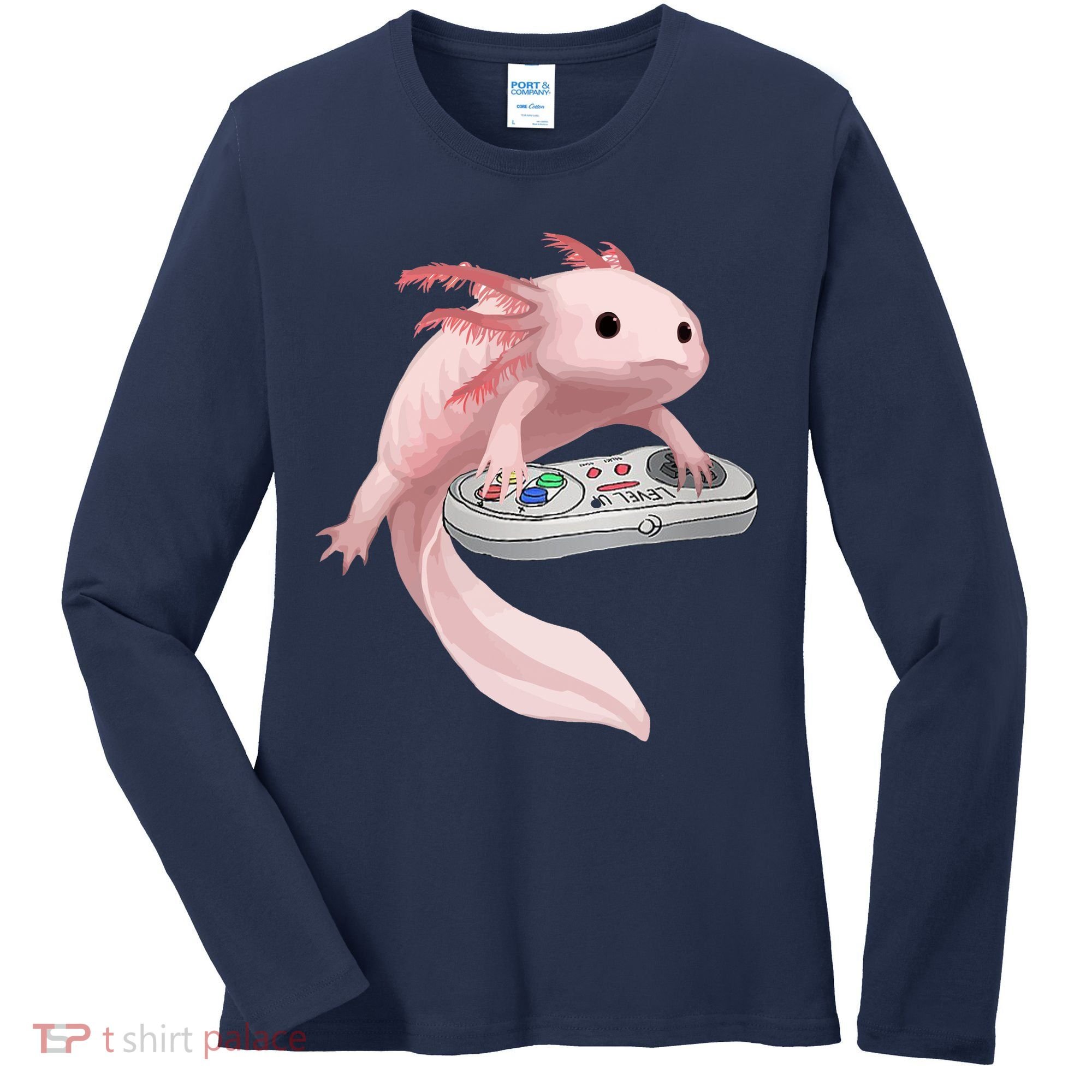 Axolotl Fish Playing Video Game Axolotl Lizard Gamers Women's Long Sleeve Shirt