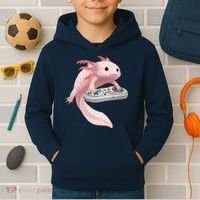 Axolotl Fish Playing Video Game Axolotl Lizard Gamers Kids Hoodie thumb 2