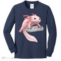 Axolotl Fish Playing Video Game Axolotl Lizard Gamers Kids Long Sleeve Shirt thumb 0