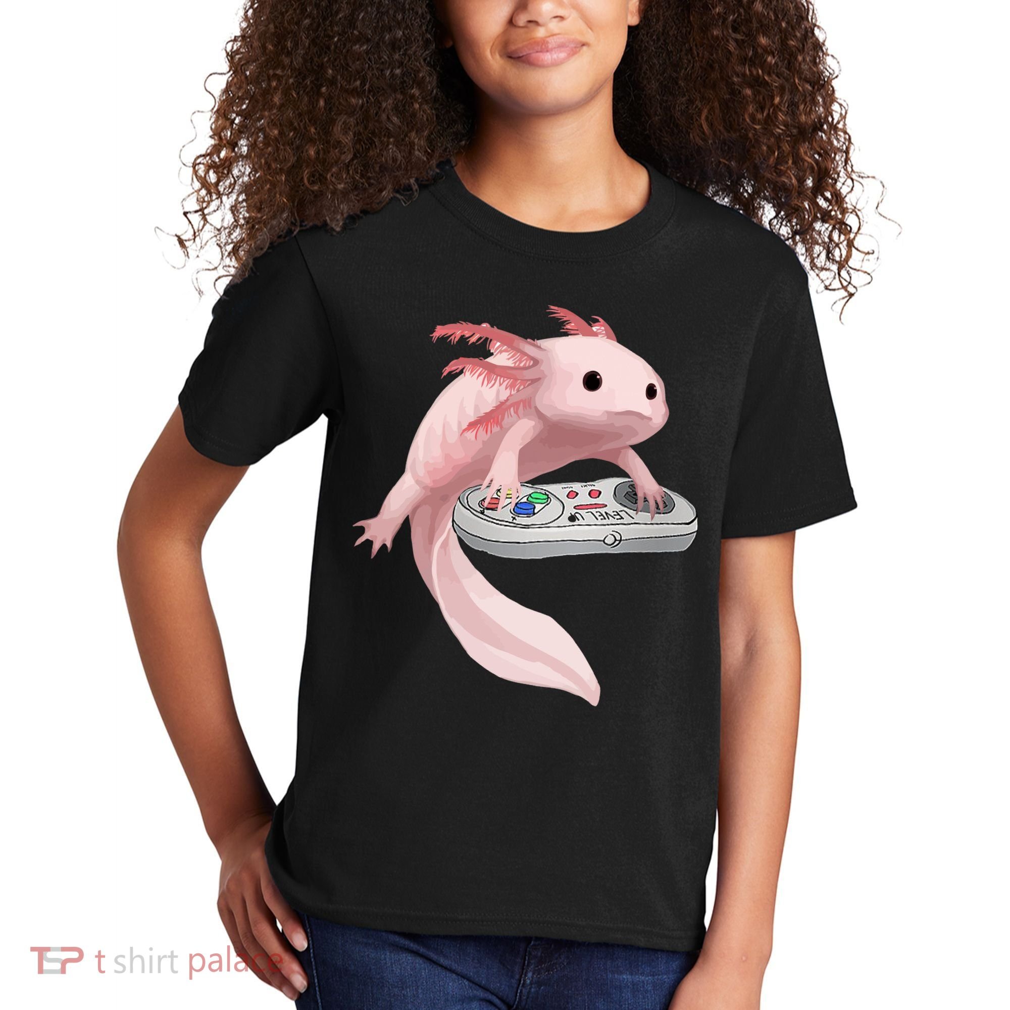 Axolotl Fish Playing Video Game Axolotl Lizard Gamers Kids T-Shirt