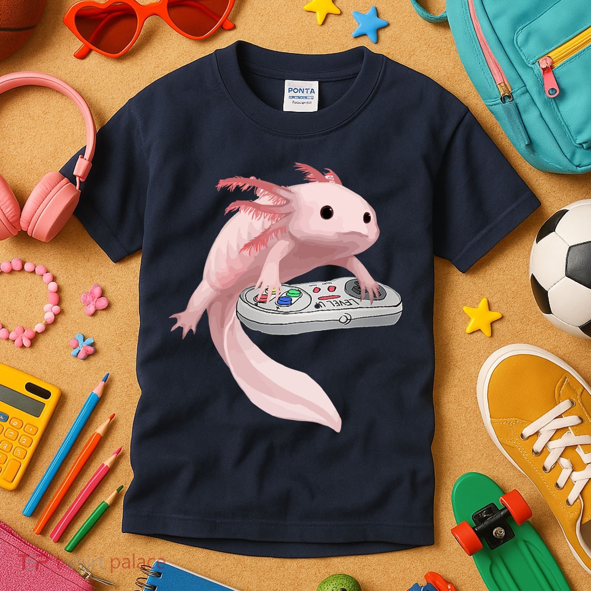 Axolotl Fish Playing Video Game Axolotl Lizard Gamers Kids T-Shirt