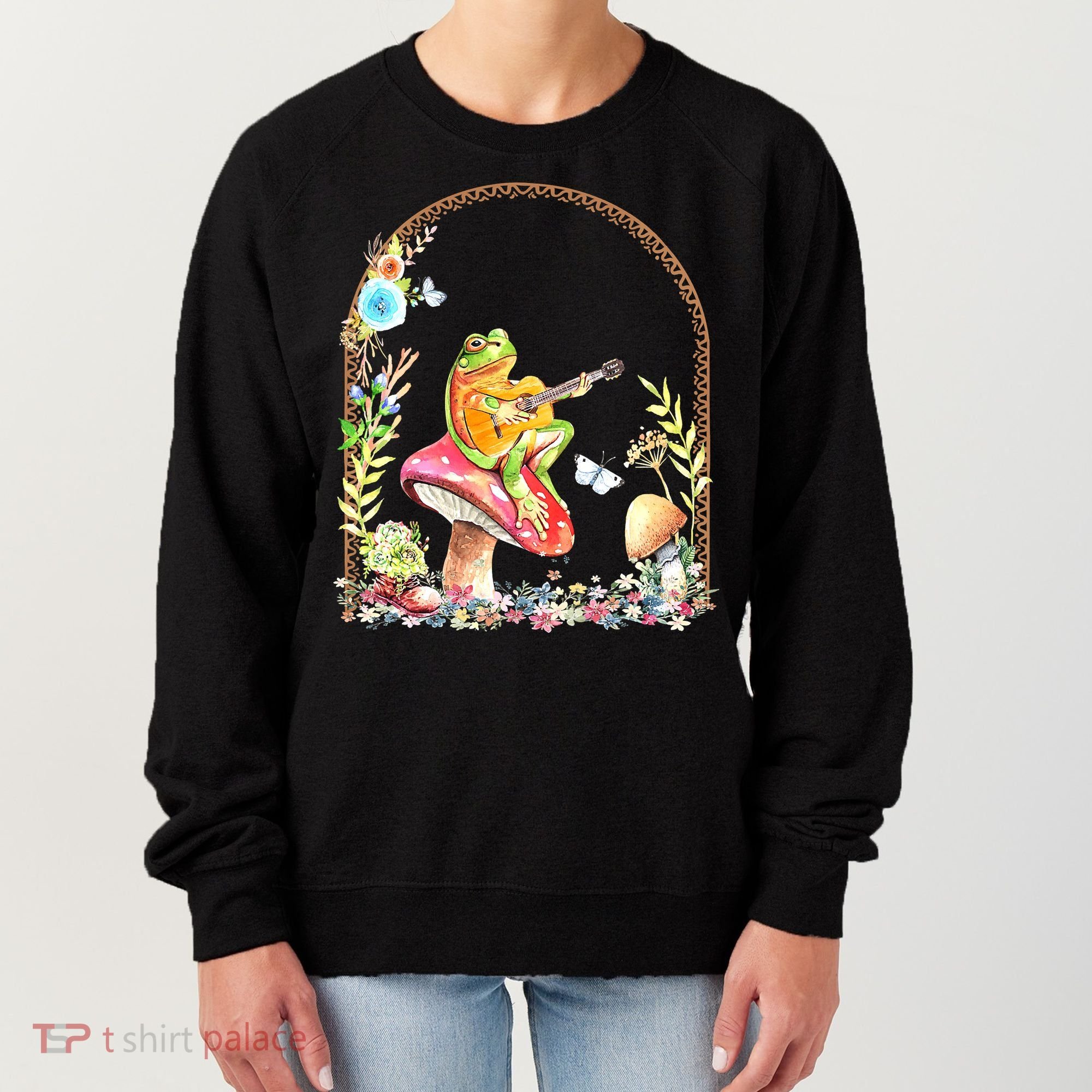 Aesthetic Frog Playing Guitar Mushroom Goblincore Women's Sweatshirt