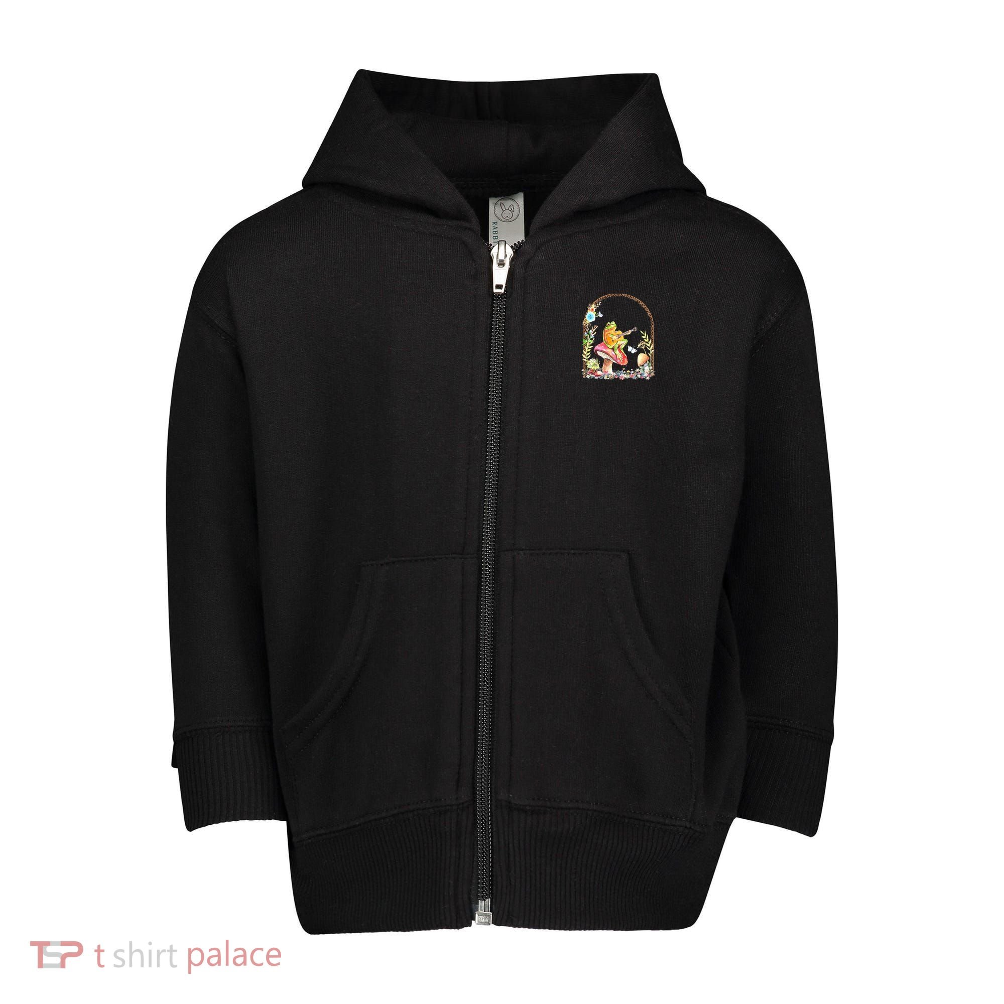 Aesthetic Frog Playing Guitar Mushroom Goblincore Toddler Zip Fleece Hoodie