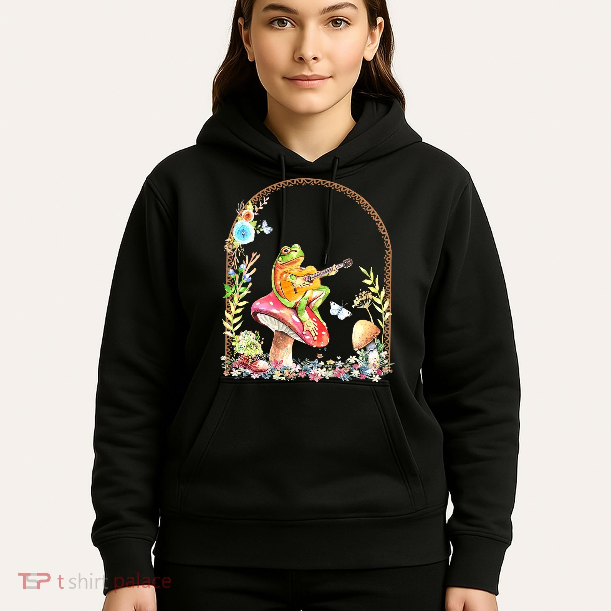Aesthetic Frog Playing Guitar Mushroom Goblincore Hoodie