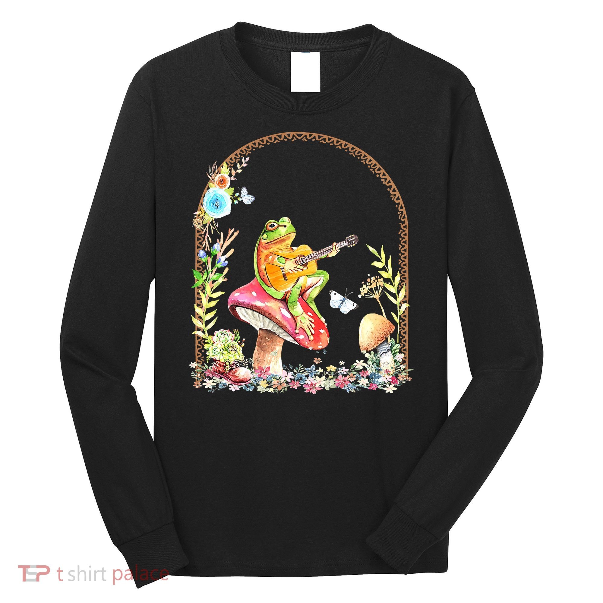 Aesthetic Frog Playing Guitar Mushroom Goblincore Long Sleeve Shirt