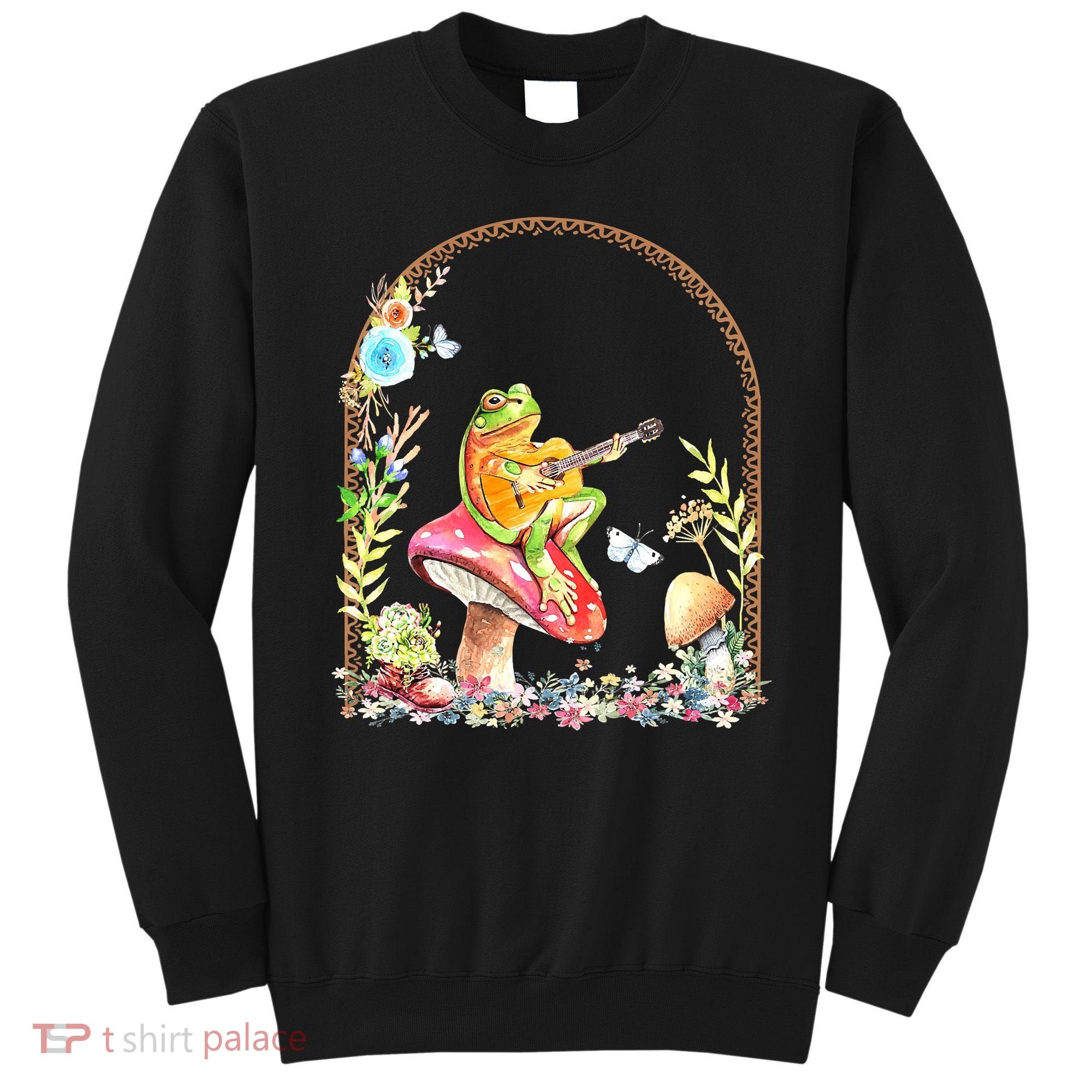 Aesthetic Frog Playing Guitar Mushroom Goblincore Sweatshirt