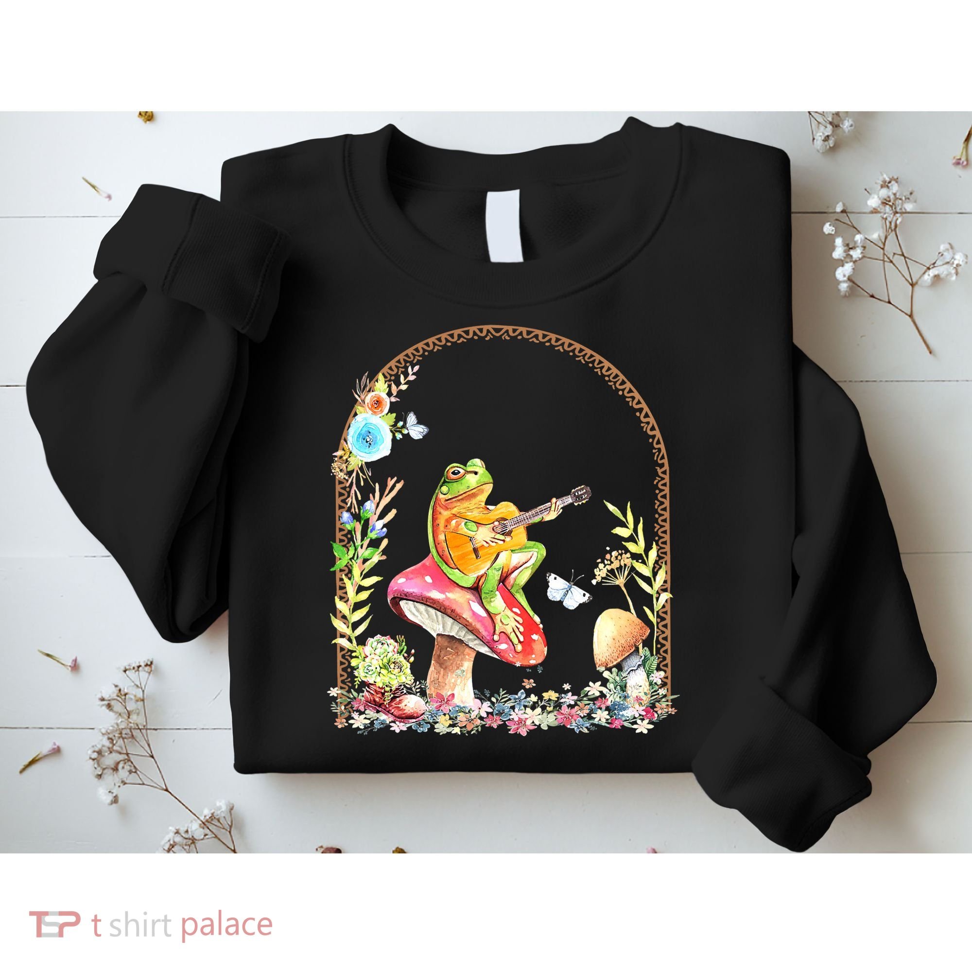 Aesthetic Frog Playing Guitar Mushroom Goblincore Sweatshirt