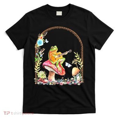 Aesthetic Frog Playing Guitar Mushroom Goblincore T-Shirt