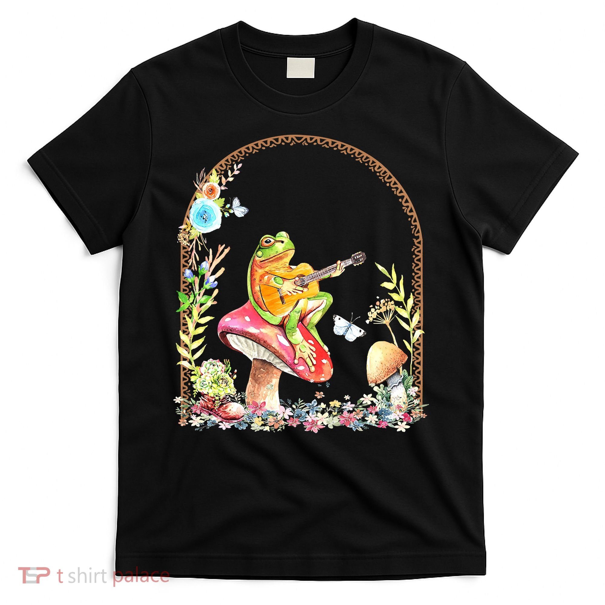 Aesthetic Frog Playing Guitar Mushroom Goblincore T-Shirt