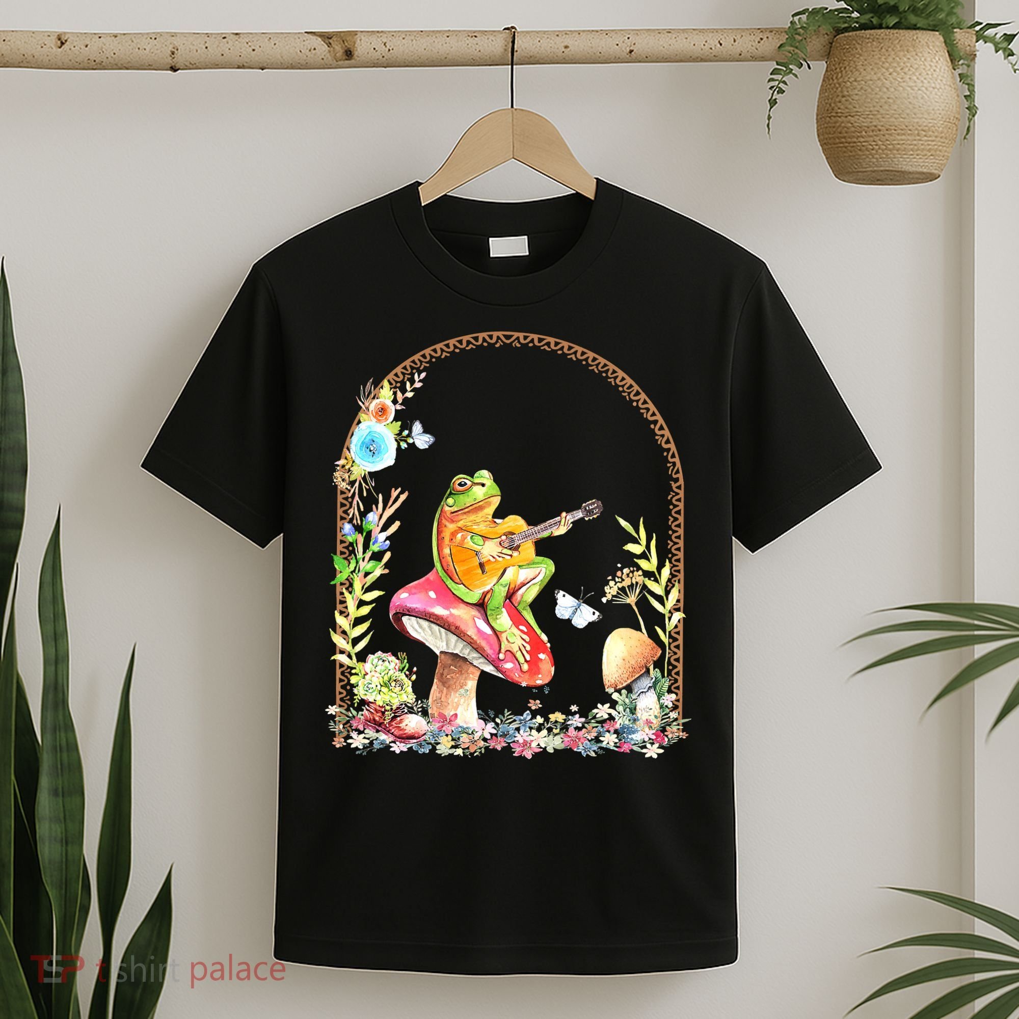 Aesthetic Frog Playing Guitar Mushroom Goblincore T-Shirt