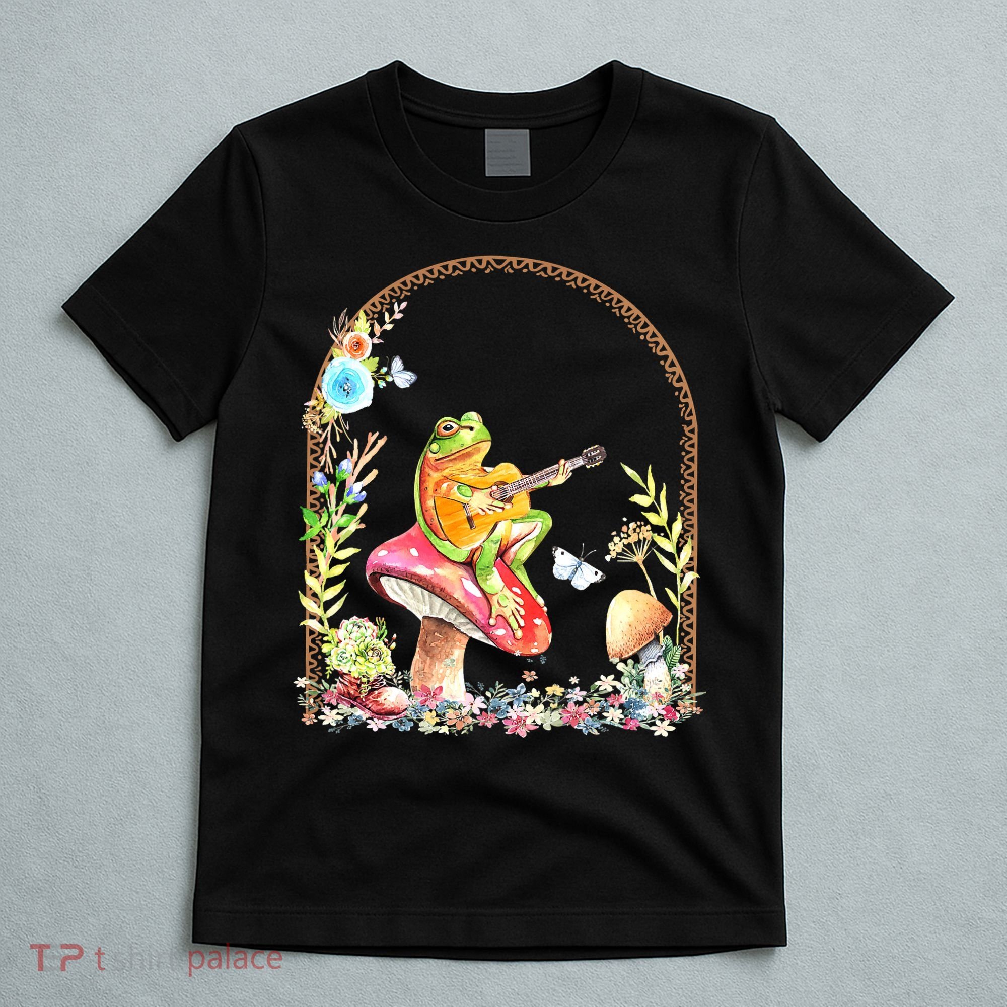 Aesthetic Frog Playing Guitar Mushroom Goblincore T-Shirt