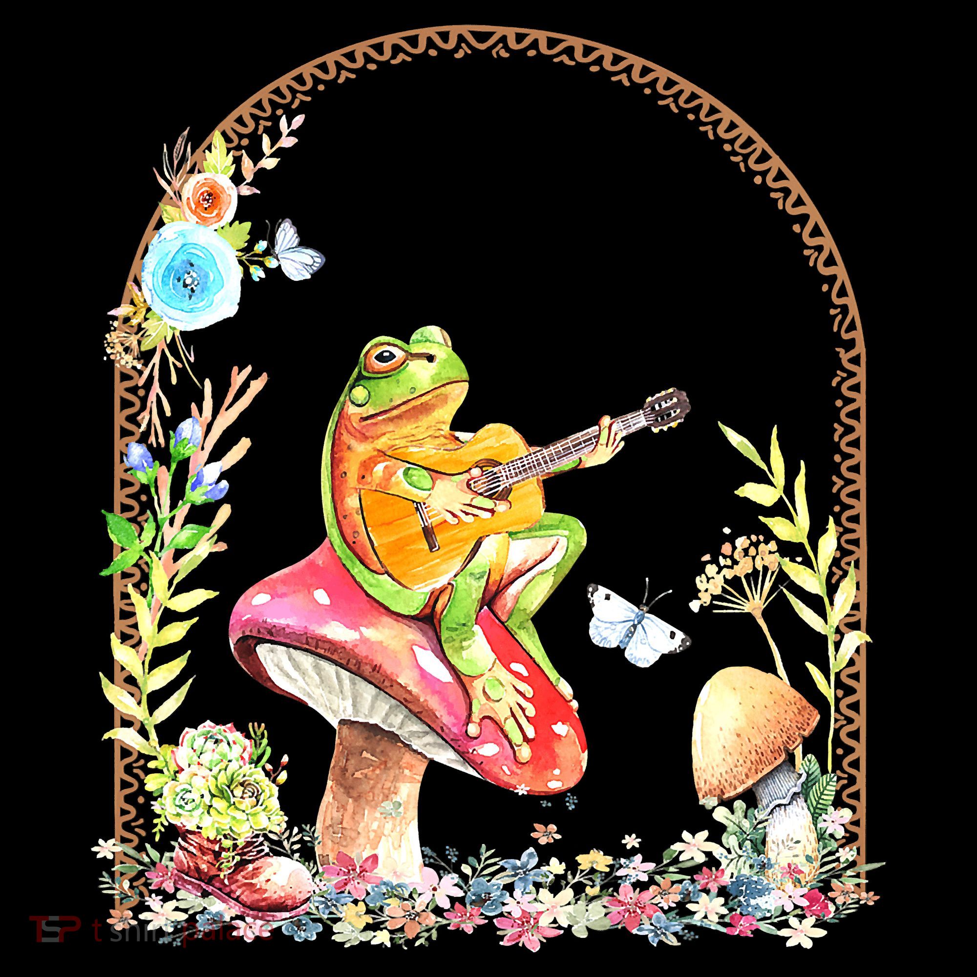 Aesthetic Frog Playing Guitar Mushroom Goblincore T-Shirt