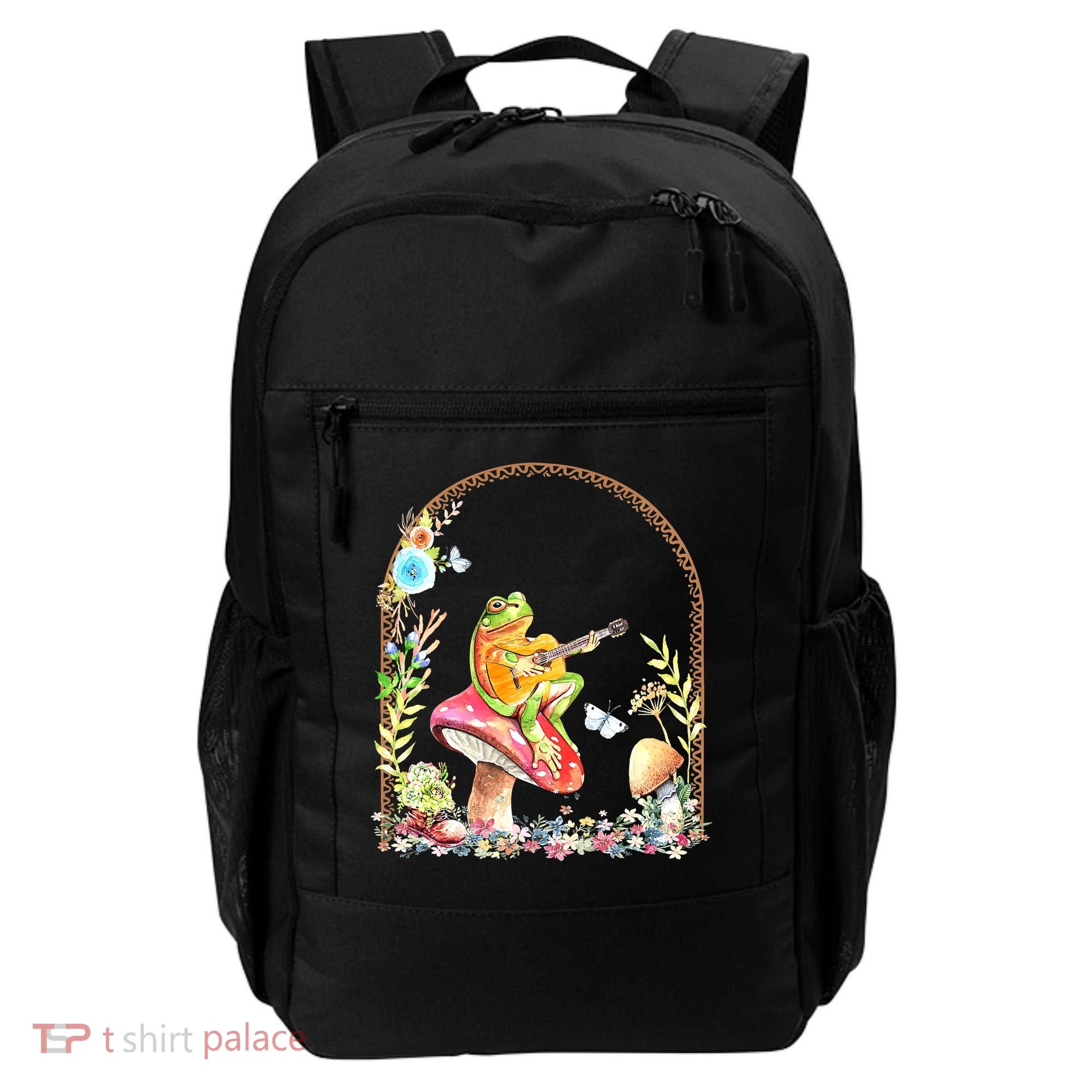Aesthetic Frog Playing Guitar Mushroom Goblincore Backpack