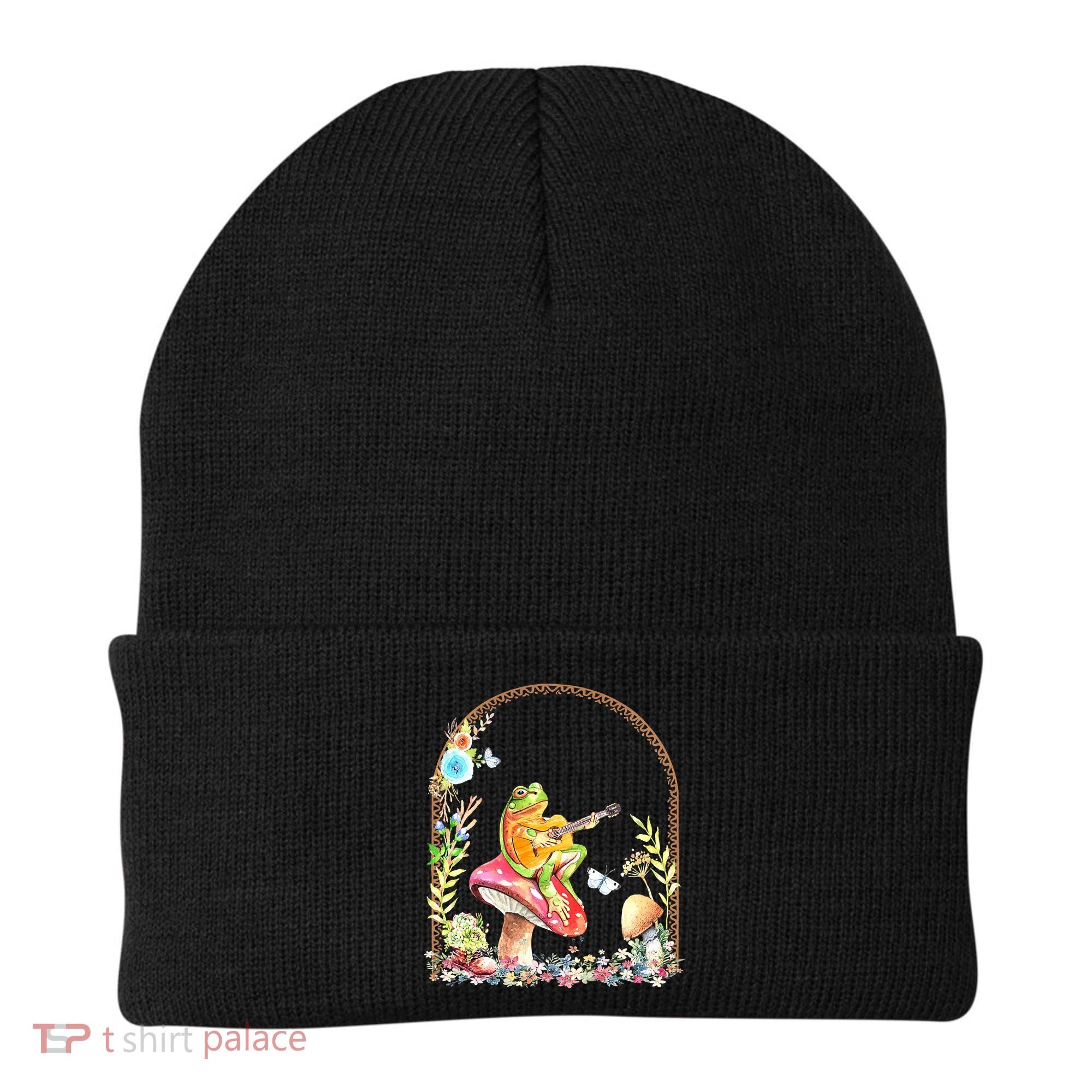 Aesthetic Frog Playing Guitar Mushroom Goblincore Beanie