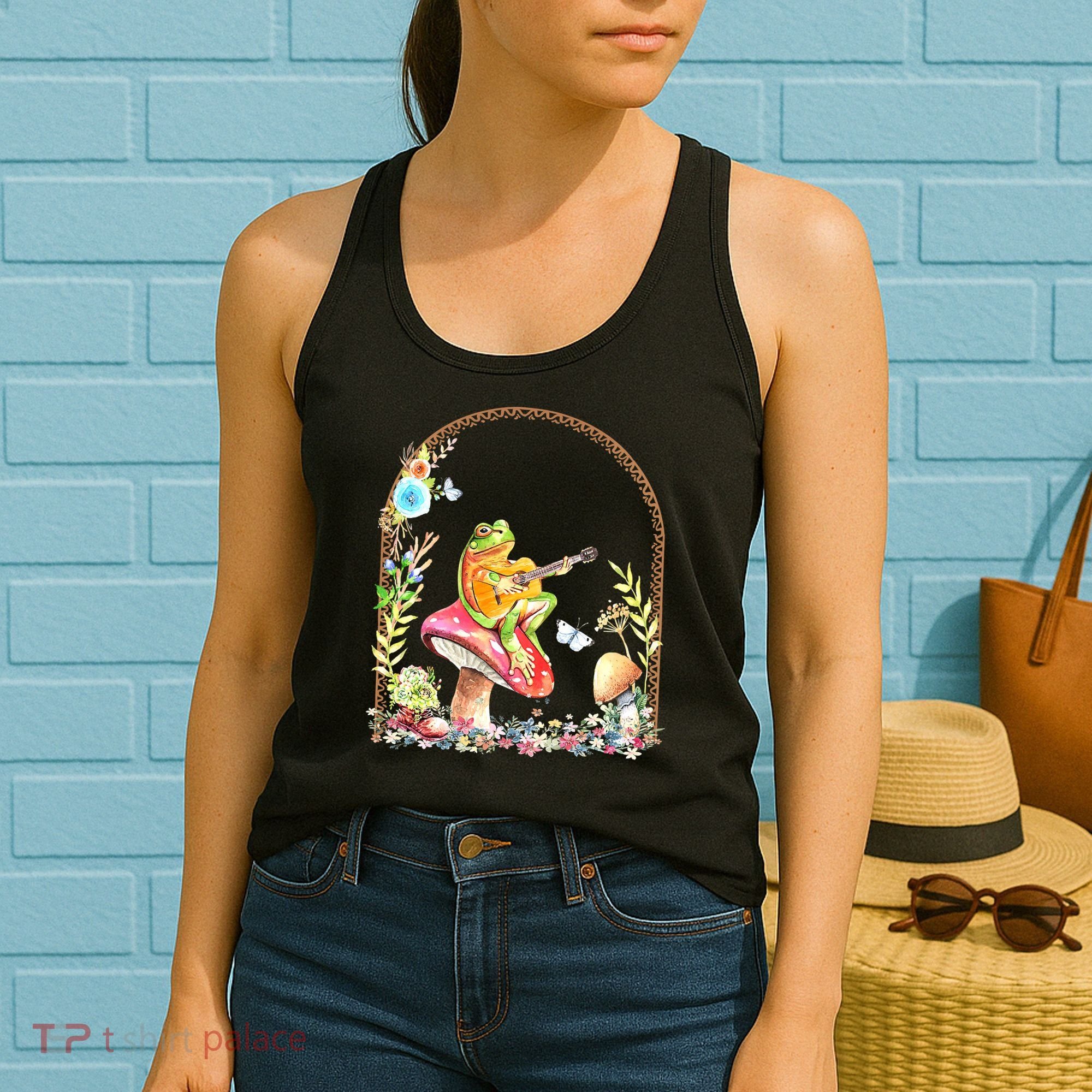 Aesthetic Frog Playing Guitar Mushroom Goblincore Women's Tank Top