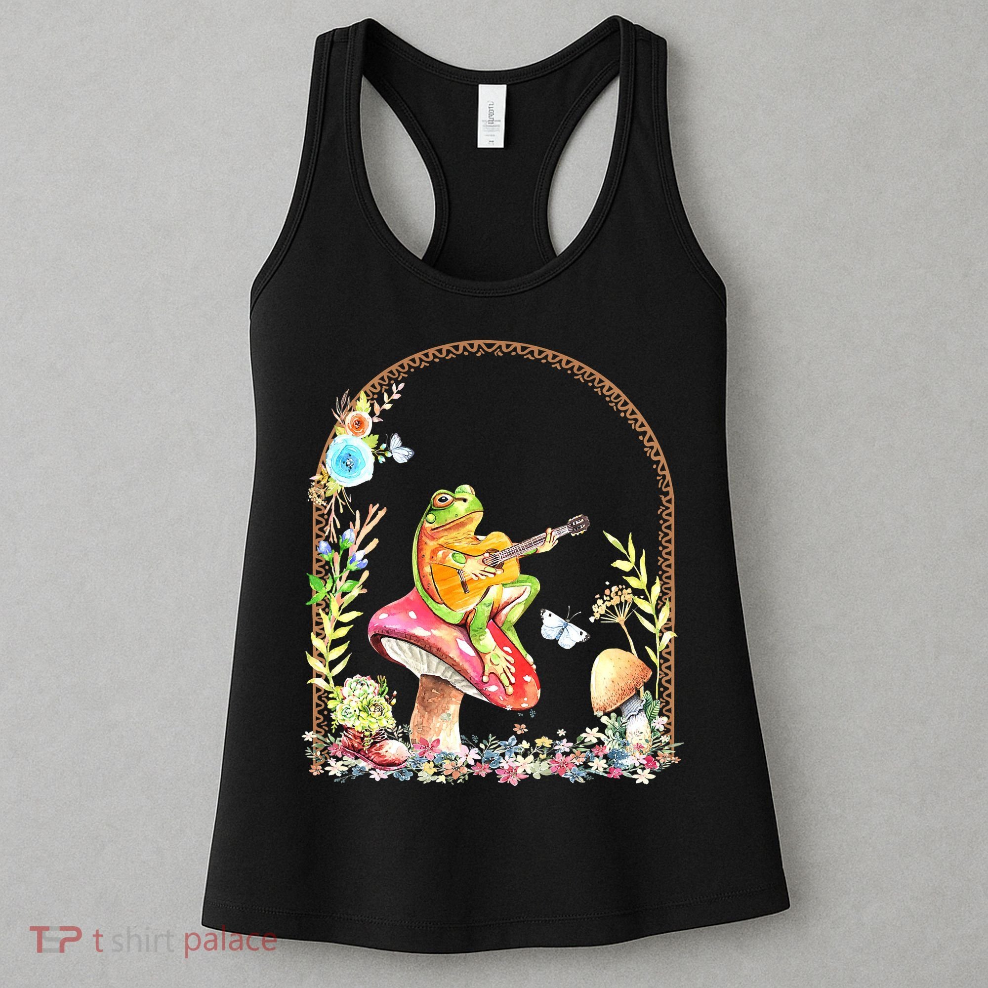 Aesthetic Frog Playing Guitar Mushroom Goblincore Women's Tank Top