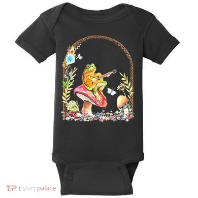 Aesthetic Frog Playing Guitar Mushroom Goblincore Baby Bodysuit