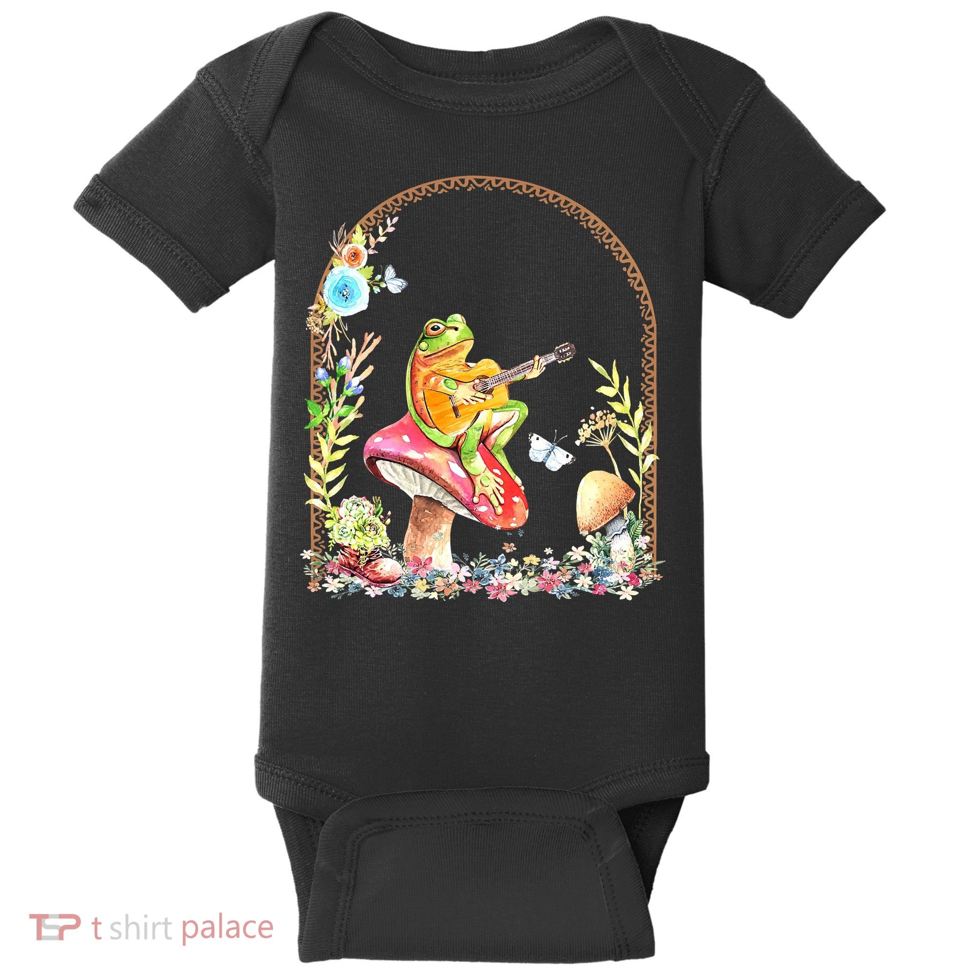 Aesthetic Frog Playing Guitar Mushroom Goblincore Baby Bodysuit