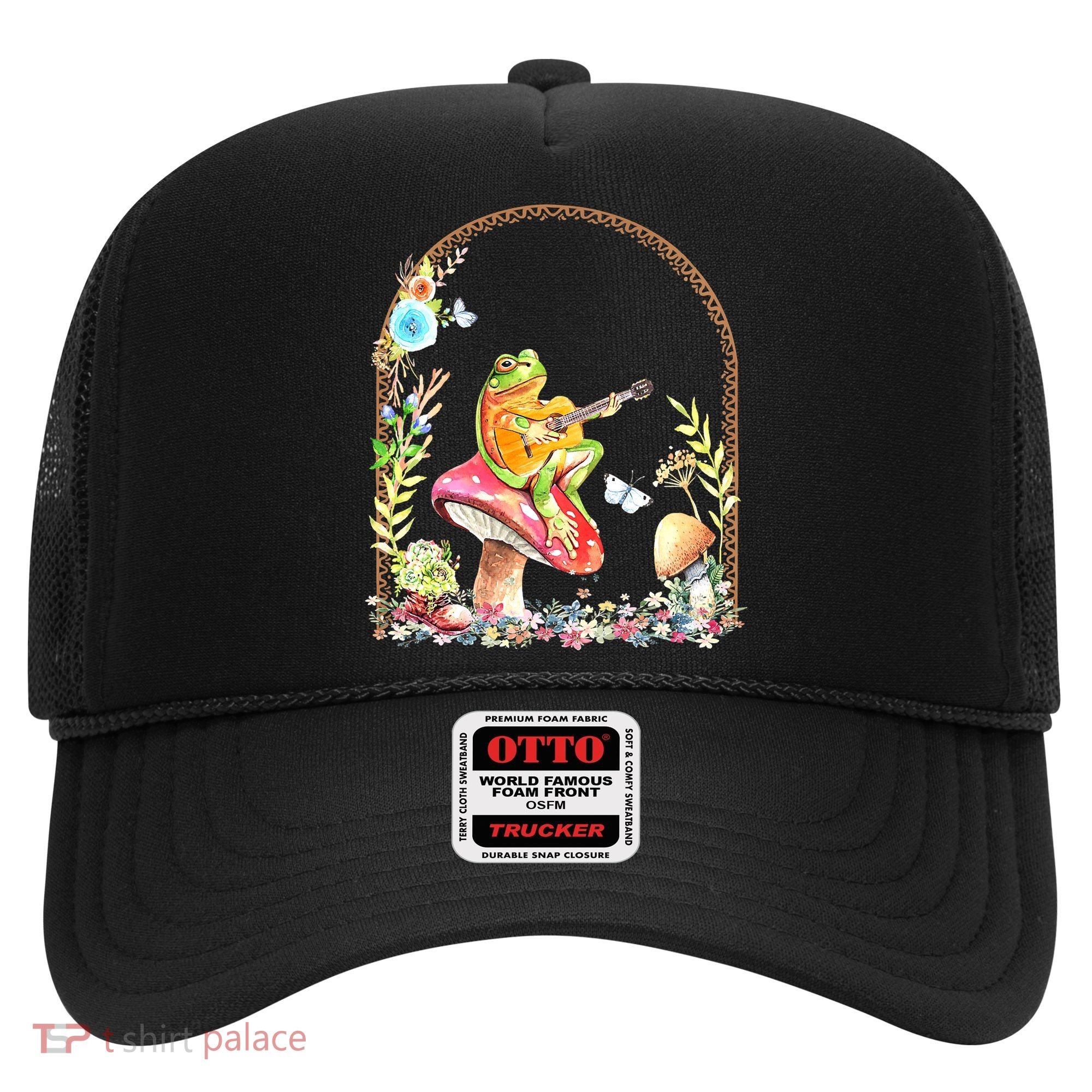 Aesthetic Frog Playing Guitar Mushroom Goblincore Hat