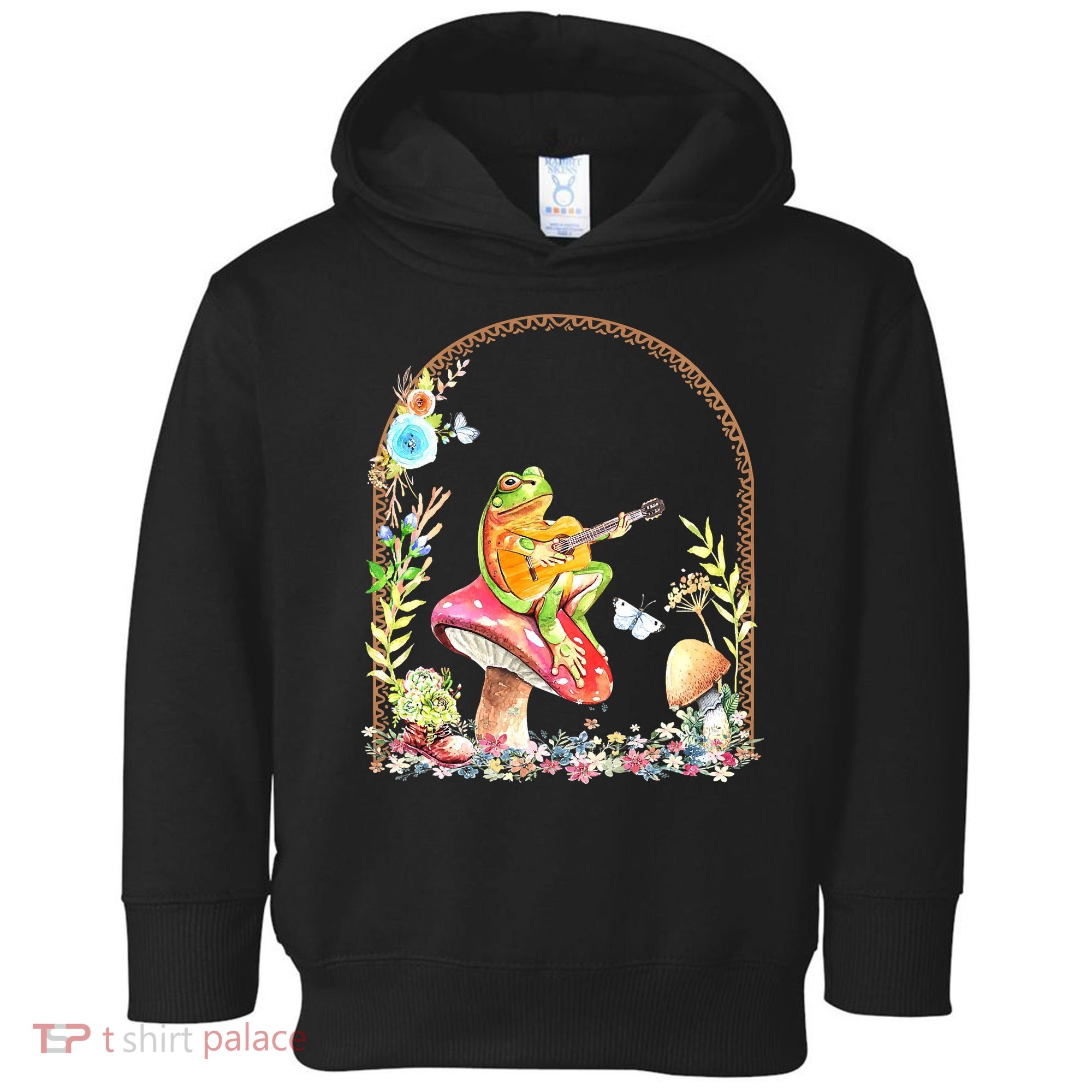Aesthetic Frog Playing Guitar Mushroom Goblincore Toddler Hoodie